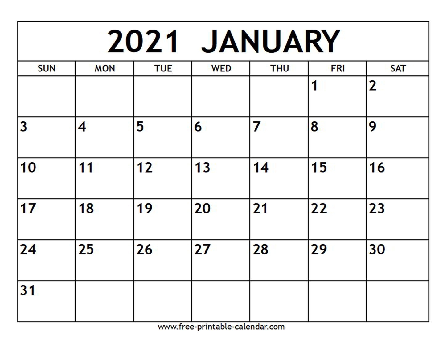 January 2021 Calendar - Free-Printable-Calendar Printable Calendar 2021