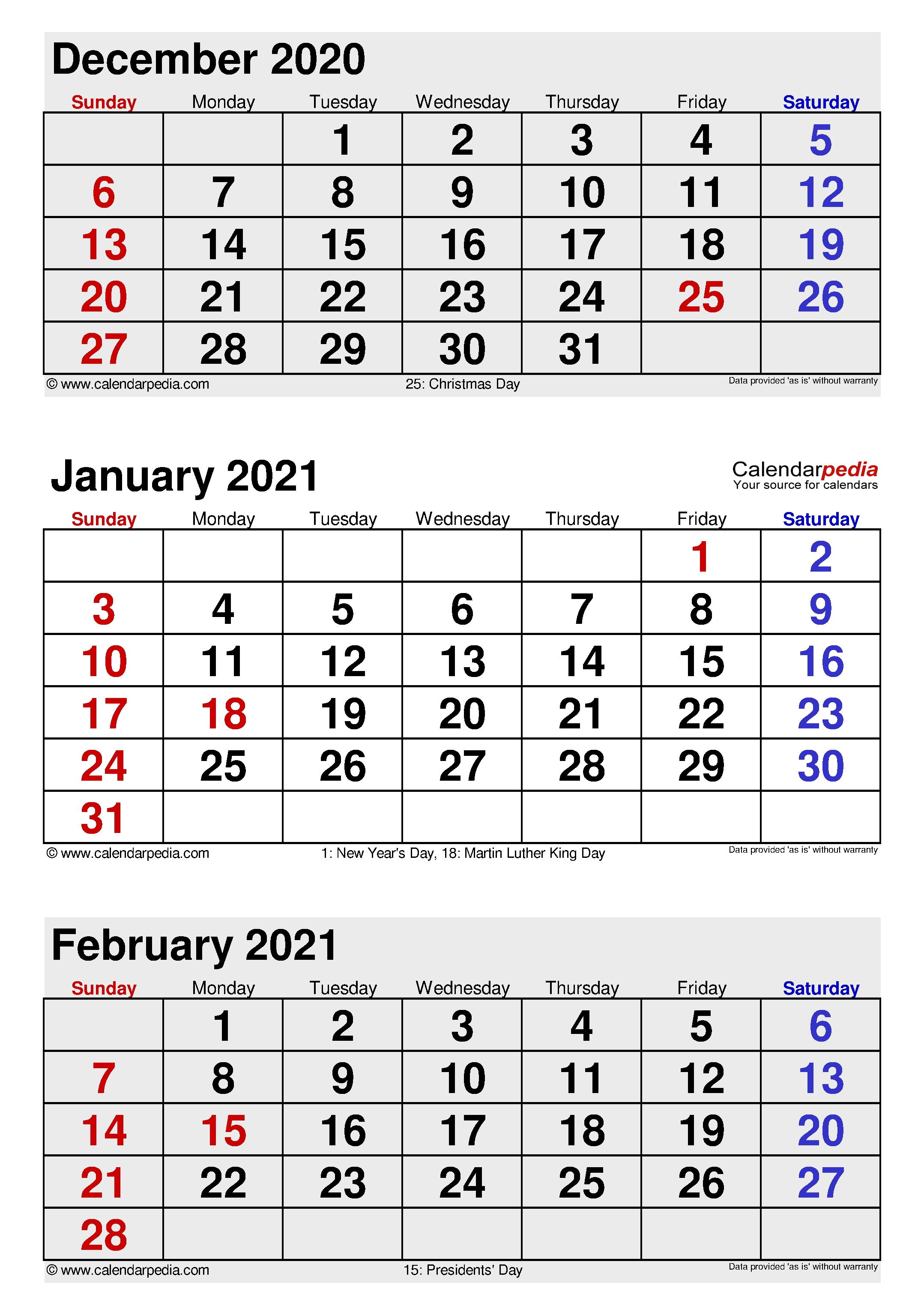 January 2021 Calendar | Templates For Word, Excel And Pdf 2021 Printable Three Month Calendar