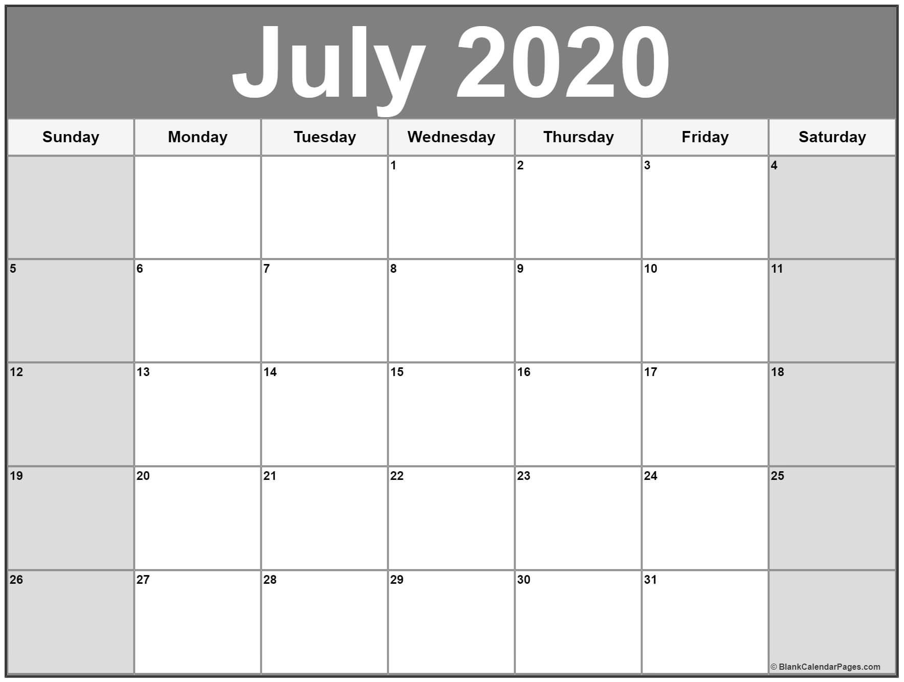 July 2020 Printable Calendar Template #2020Calendars Free Printable Calendar Templates Portrait