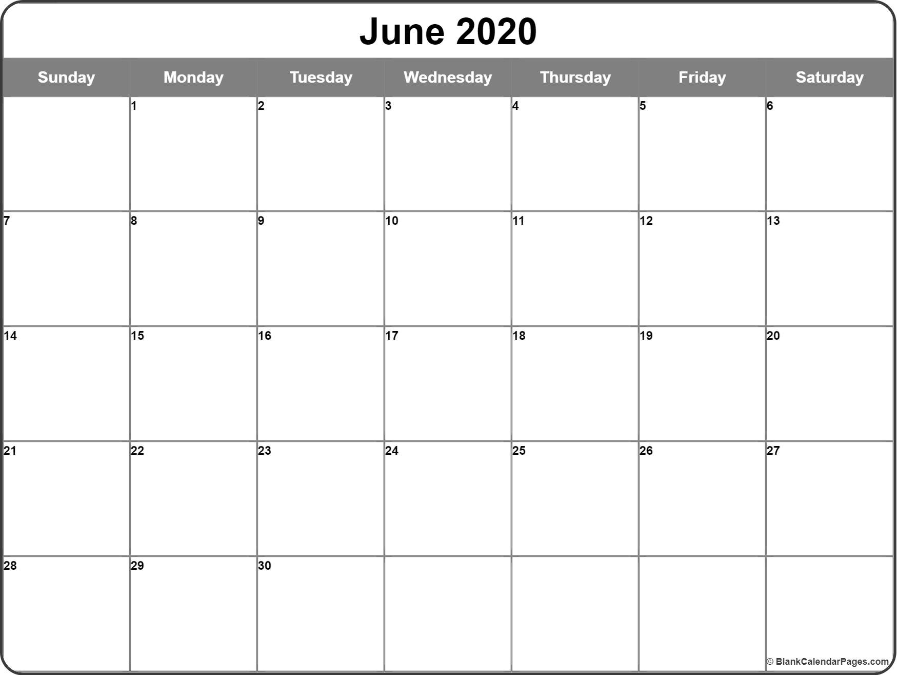 June 2020 Calendar | Free Printable Monthly Calendars Calendar Template Big Boxes