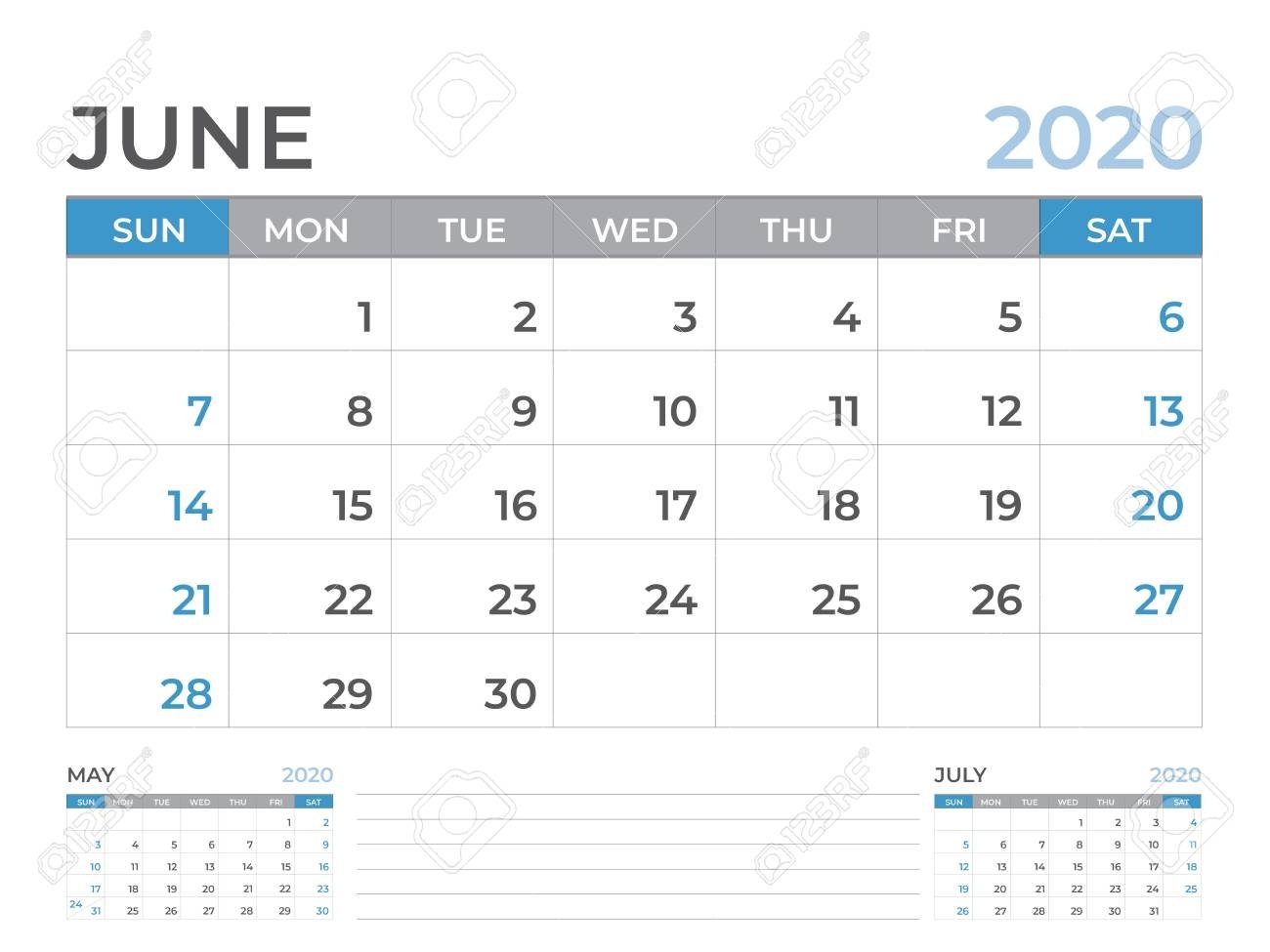 June 2020 Calendar Template, Desk Calendar Layout Size 8 X 6.. 6 X 6 Calendar Template