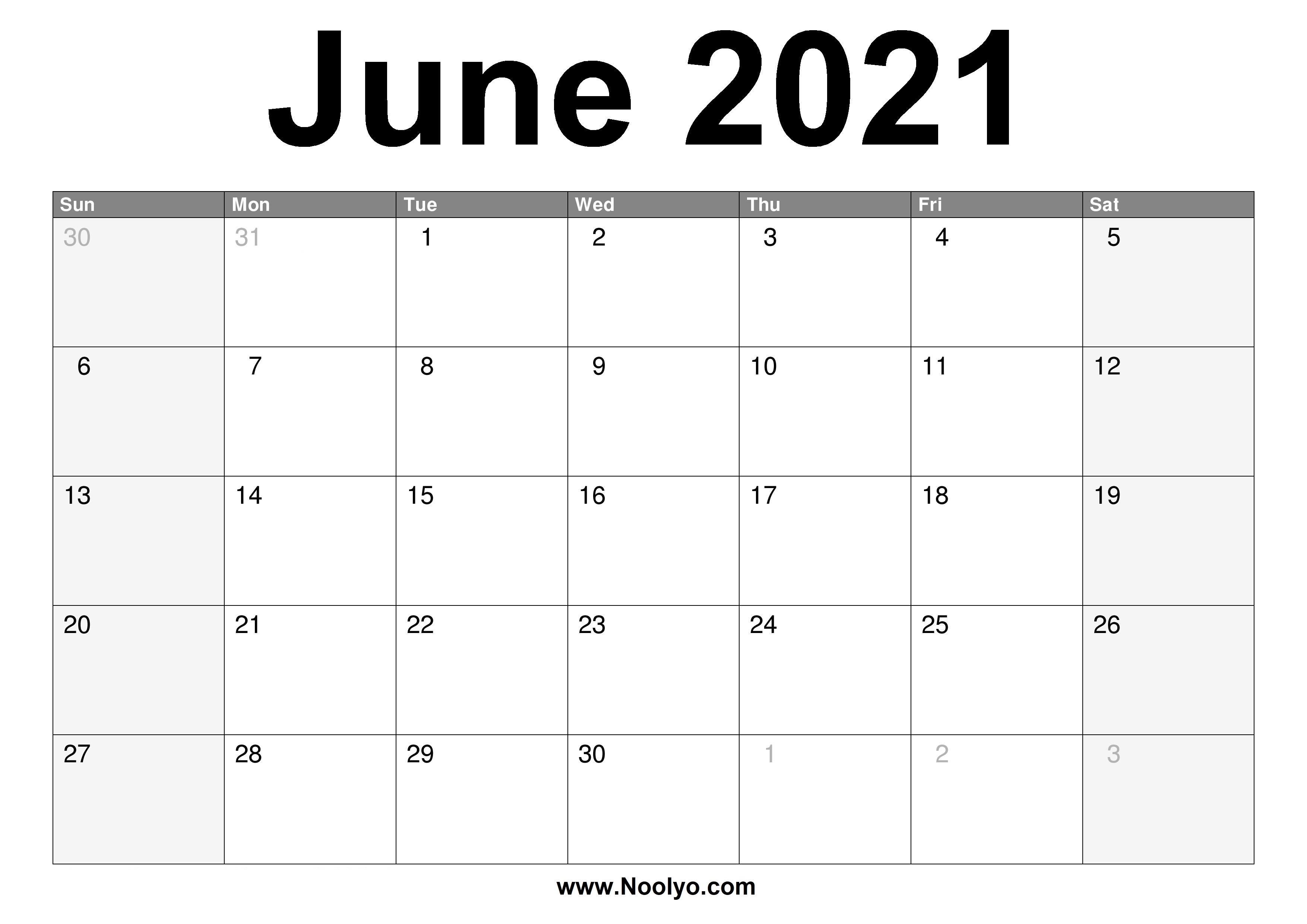 June 2021 Calendar Printable – Free Download – Noolyo June 2021 Printable Monthly Calendar With Lines