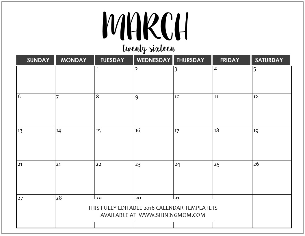 Just In: Fully Editable 2016 Calendar Templates In Ms Word Calendar Template Editable Free