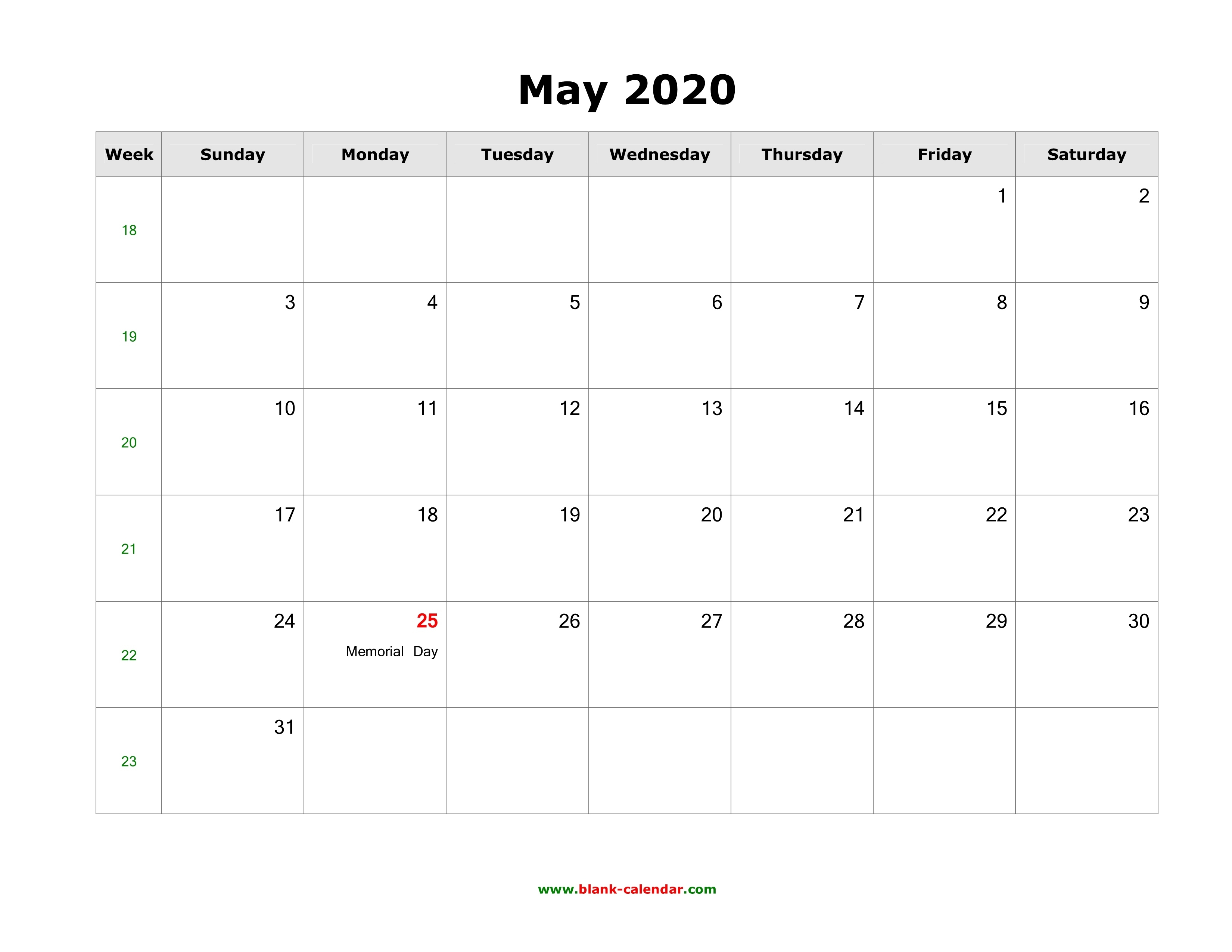 May 2020 Blank Calendar | Free Download Calendar Templates Calendar Template Ms Word