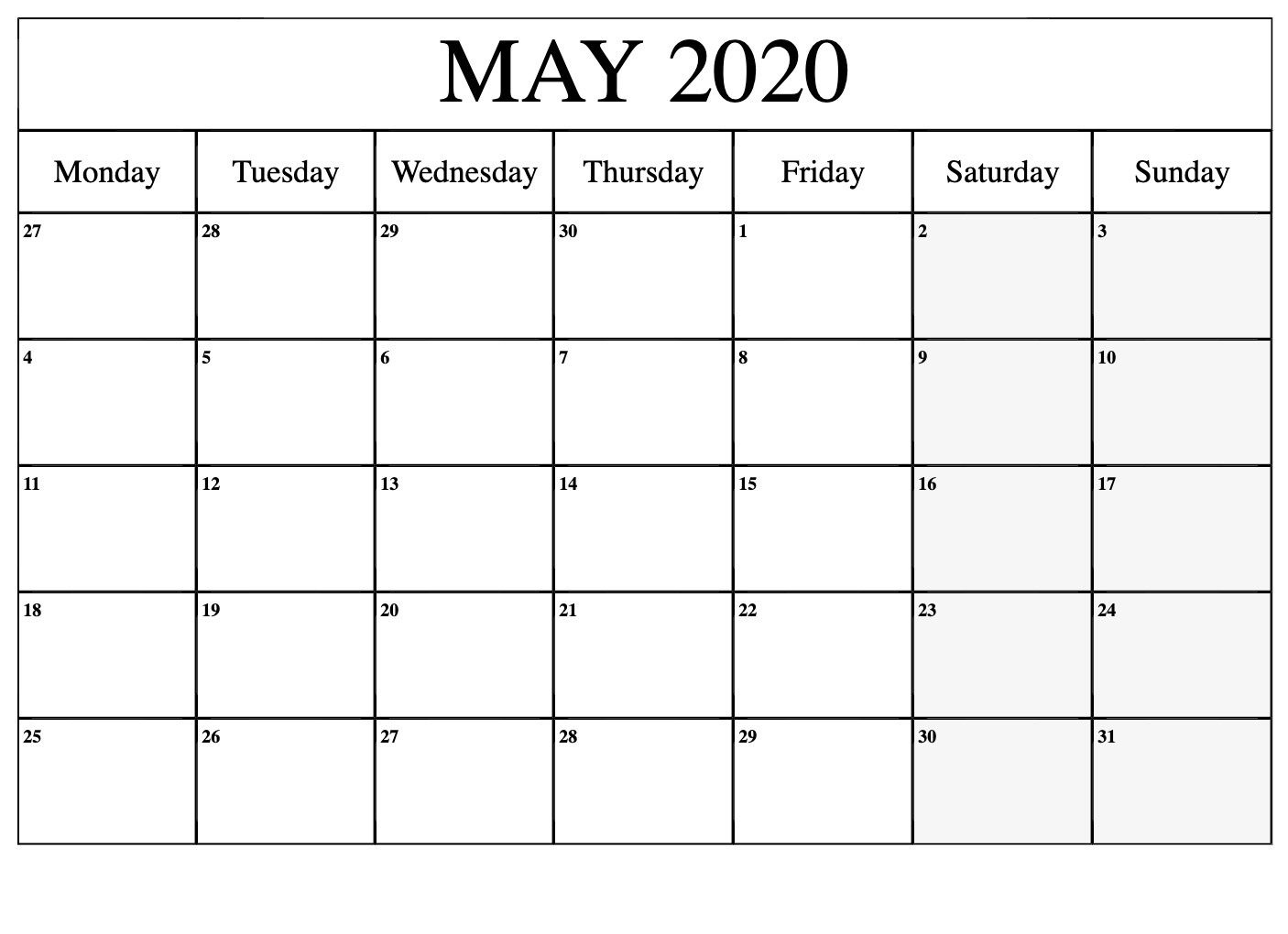 May 2020 Calendar With Holidays Planners | Printable Calendar Template Custom Dates