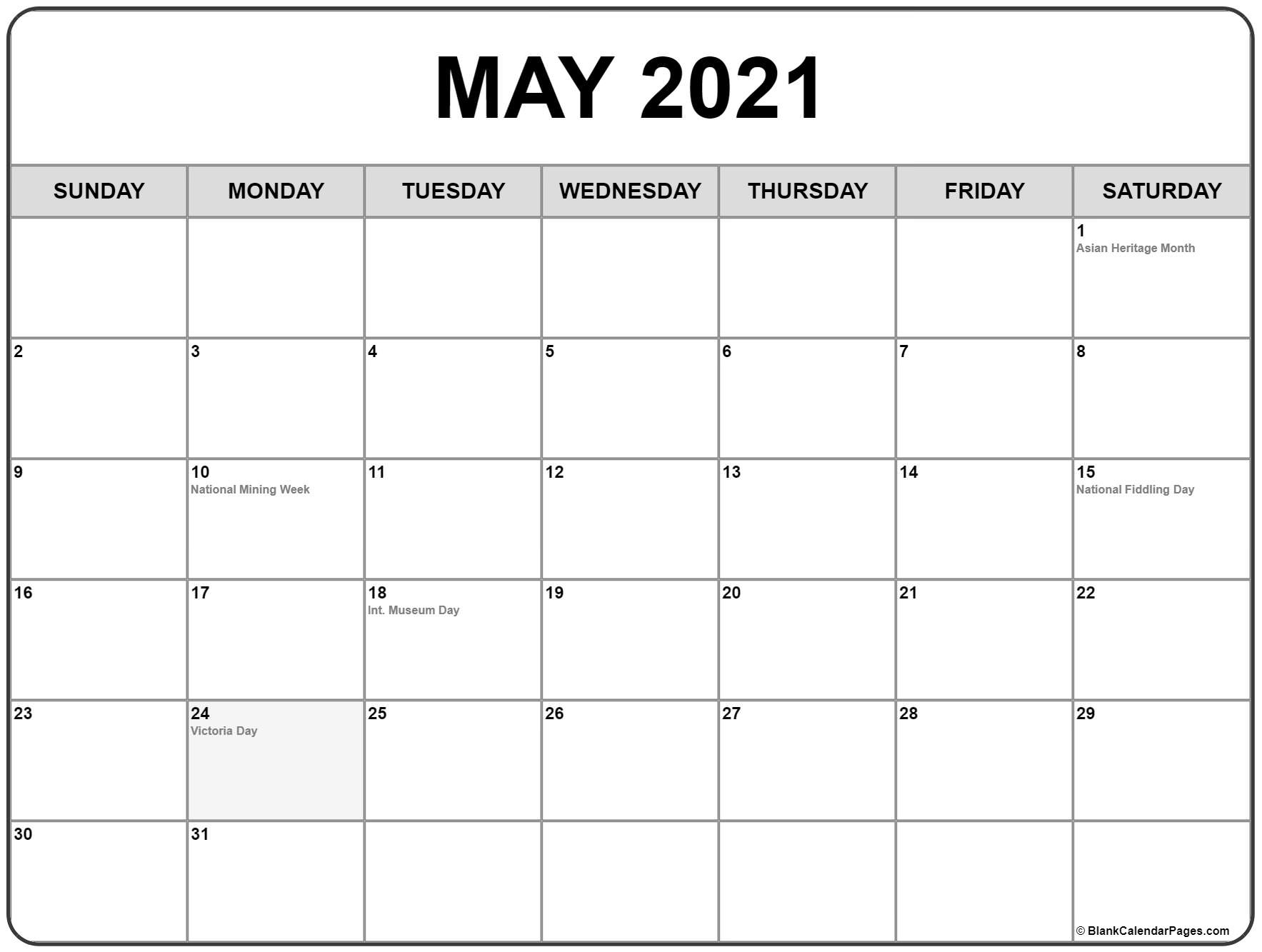 May 2021 Calendar With Holidays May 2021 Calendar