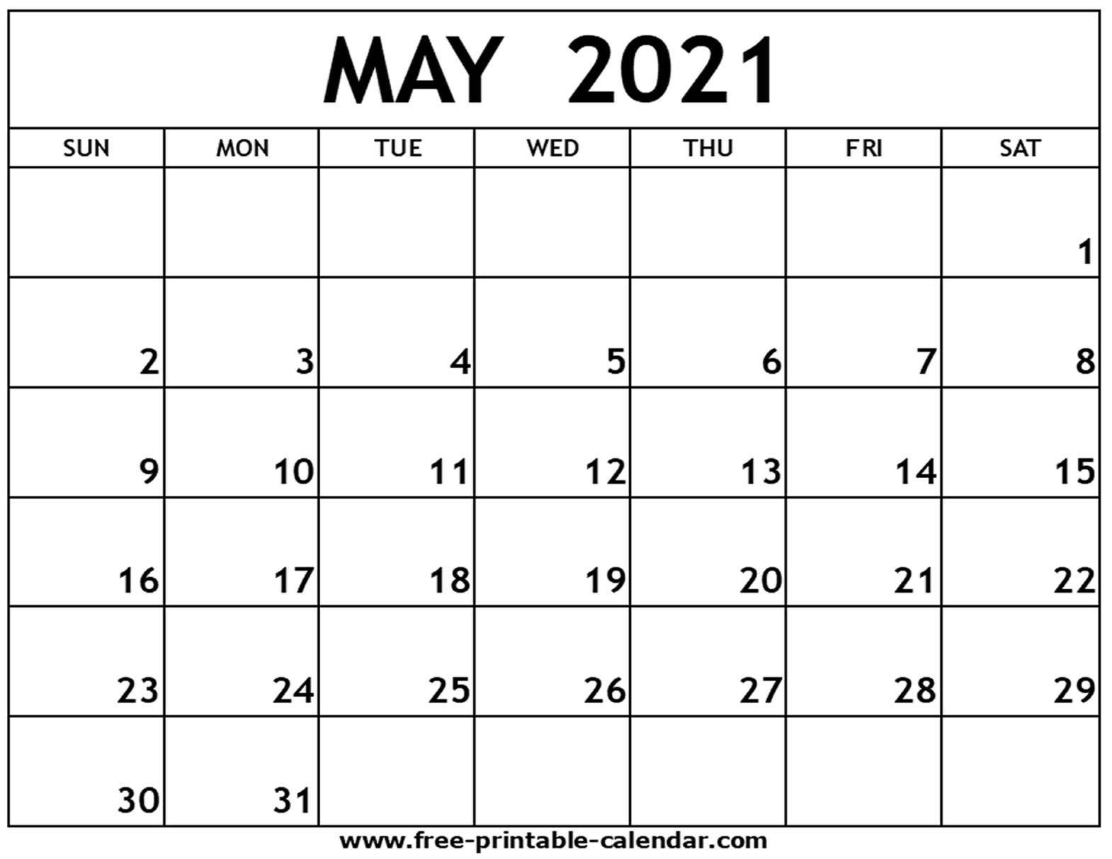 May 2021 Printable Calendar - Free-Printable-Calendar May 2021 Calendar