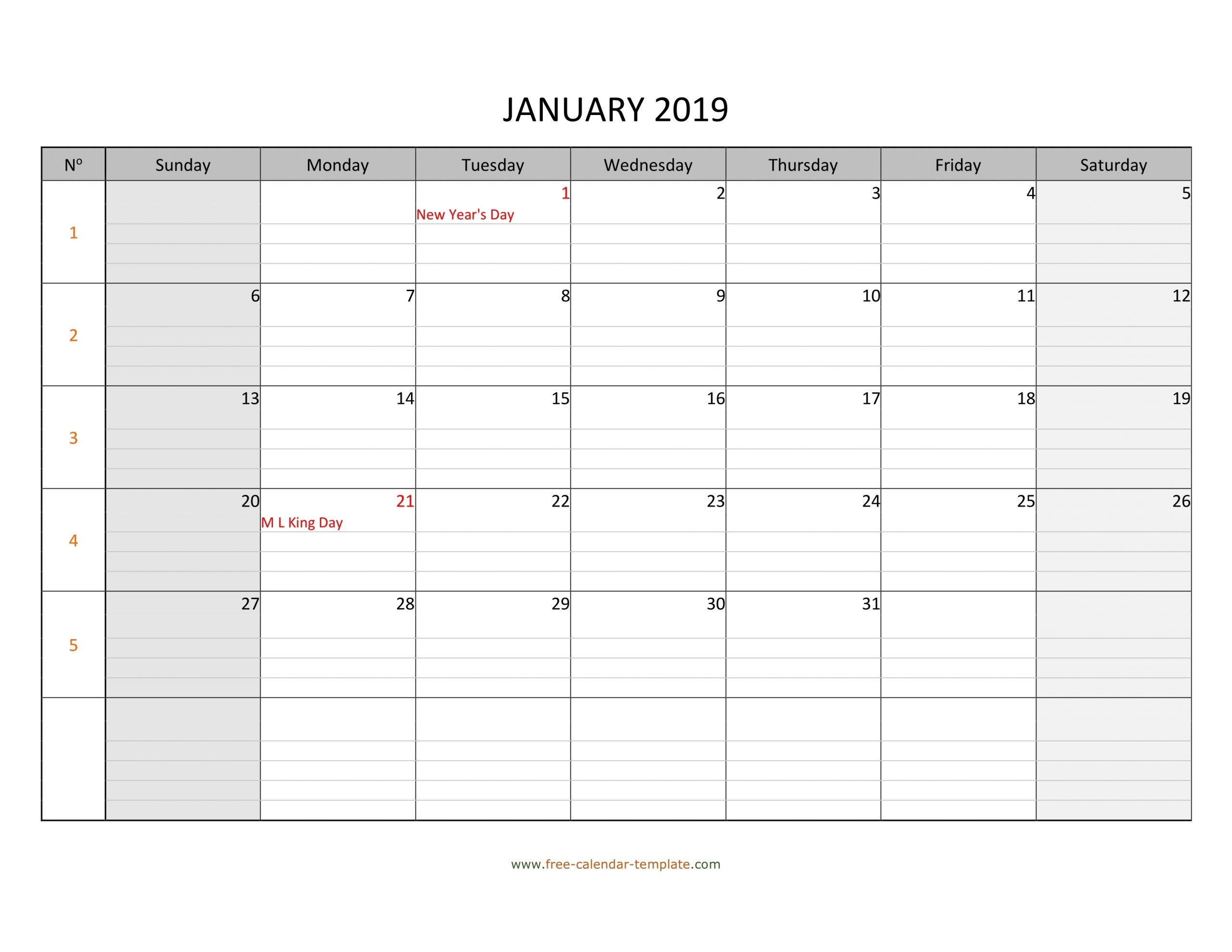 Monthly 2019 Calendar Free Printable With Grid Lines Calendar Template With Lines