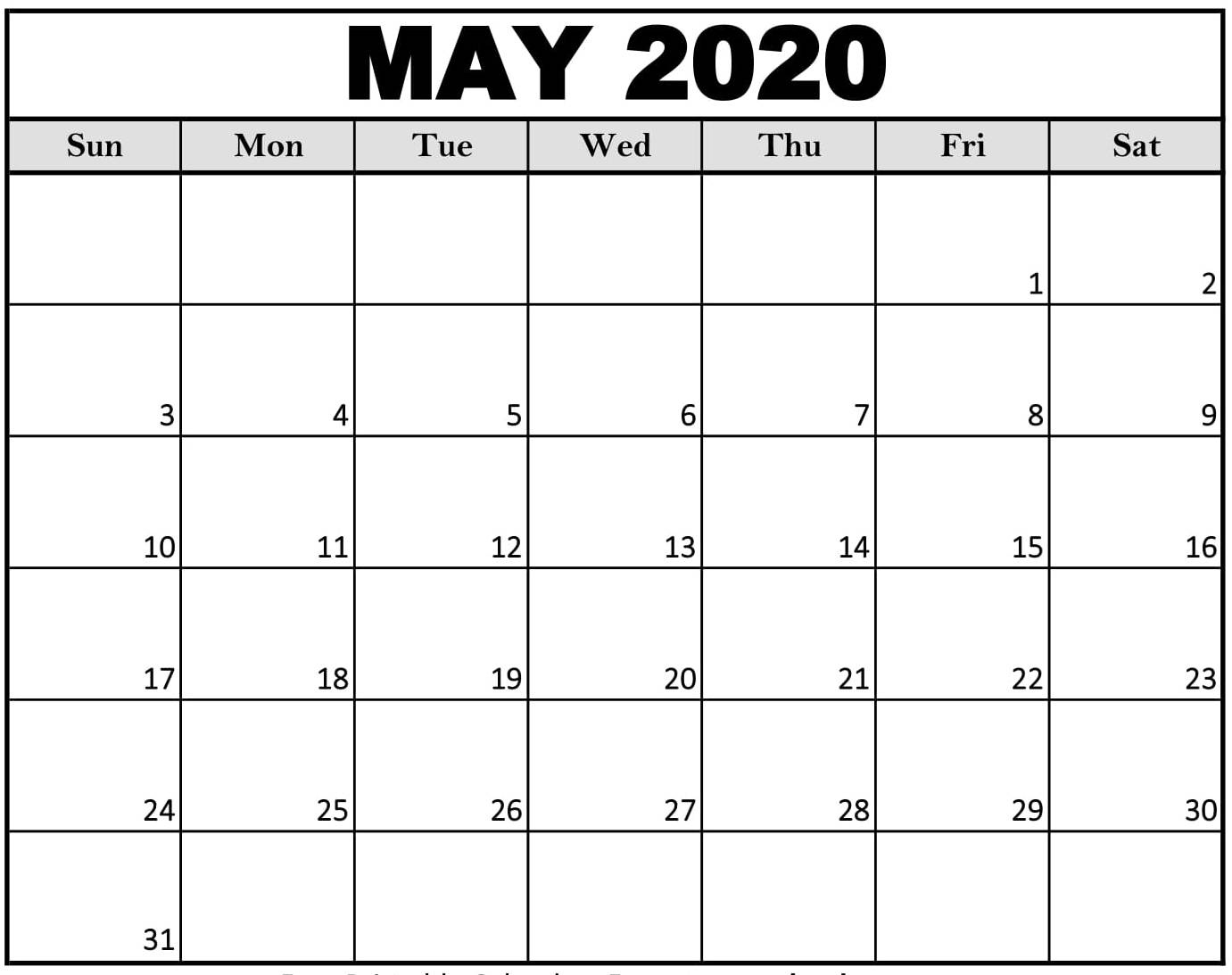 Monthly May 2020 Calendar Template - 2019 Calendars For Calendar Template Big Boxes