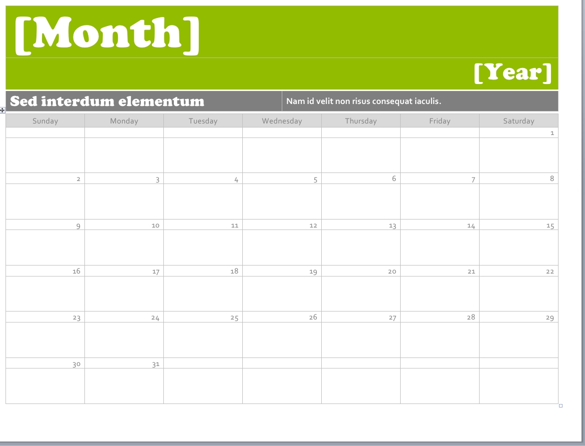 Ms Word Calendar Templates • Printable Calendar Template Calendar Template Microsoft Office