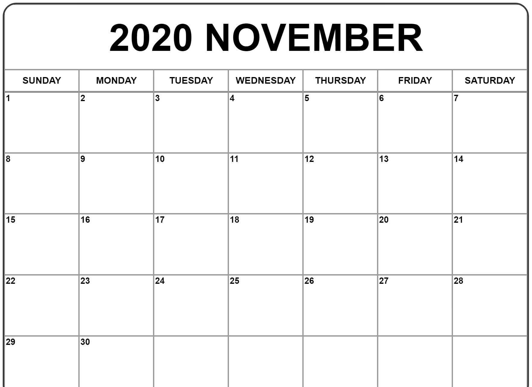 November 2020 Calendar In 2020 | Editable Calendar, Calendar November Calendar Template Kindergarten