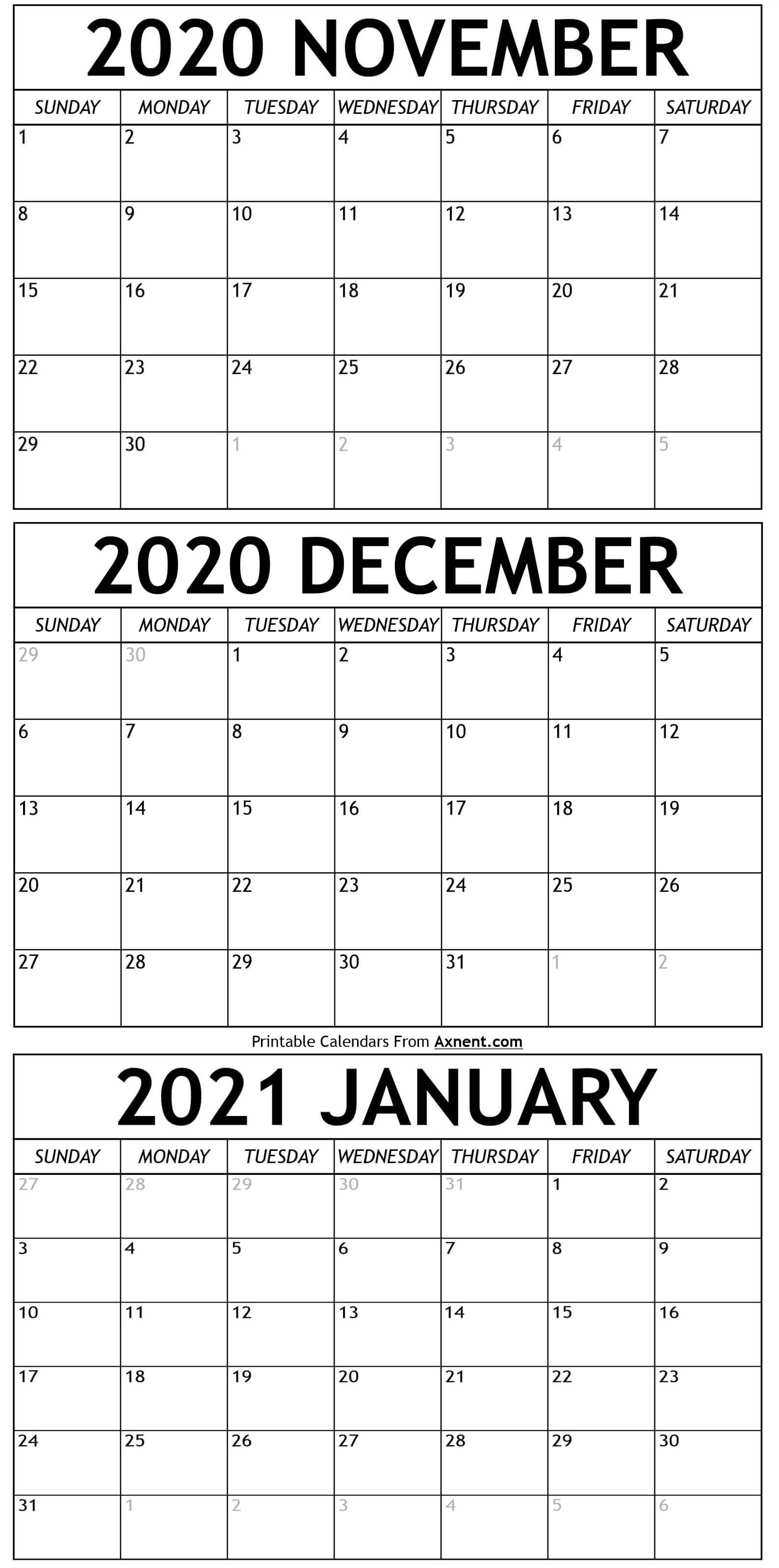 November 2020 To January 2021 Calendar Templates - Time Printable 3 Months At A Time Calendar 2021