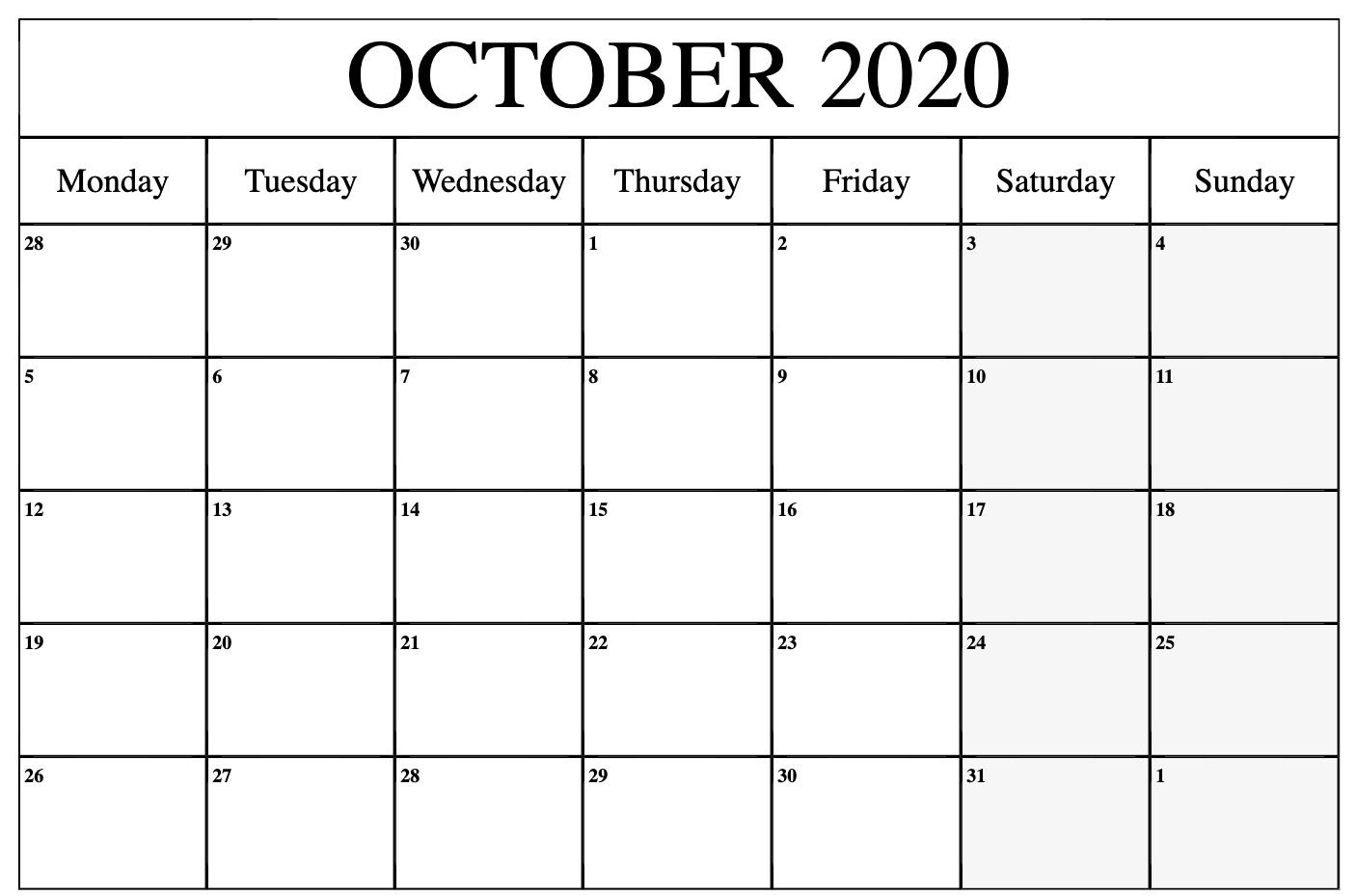 October 2020 Calendar | Printable Calendar Word, Free Calendar Template Editable Free