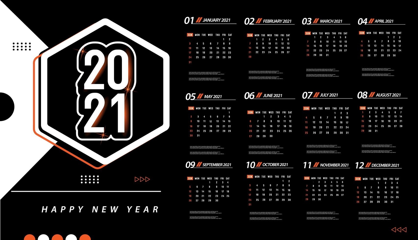 One Page 2021 Calendar Template - Download Free Vectors Calendar Template Vector Free Download