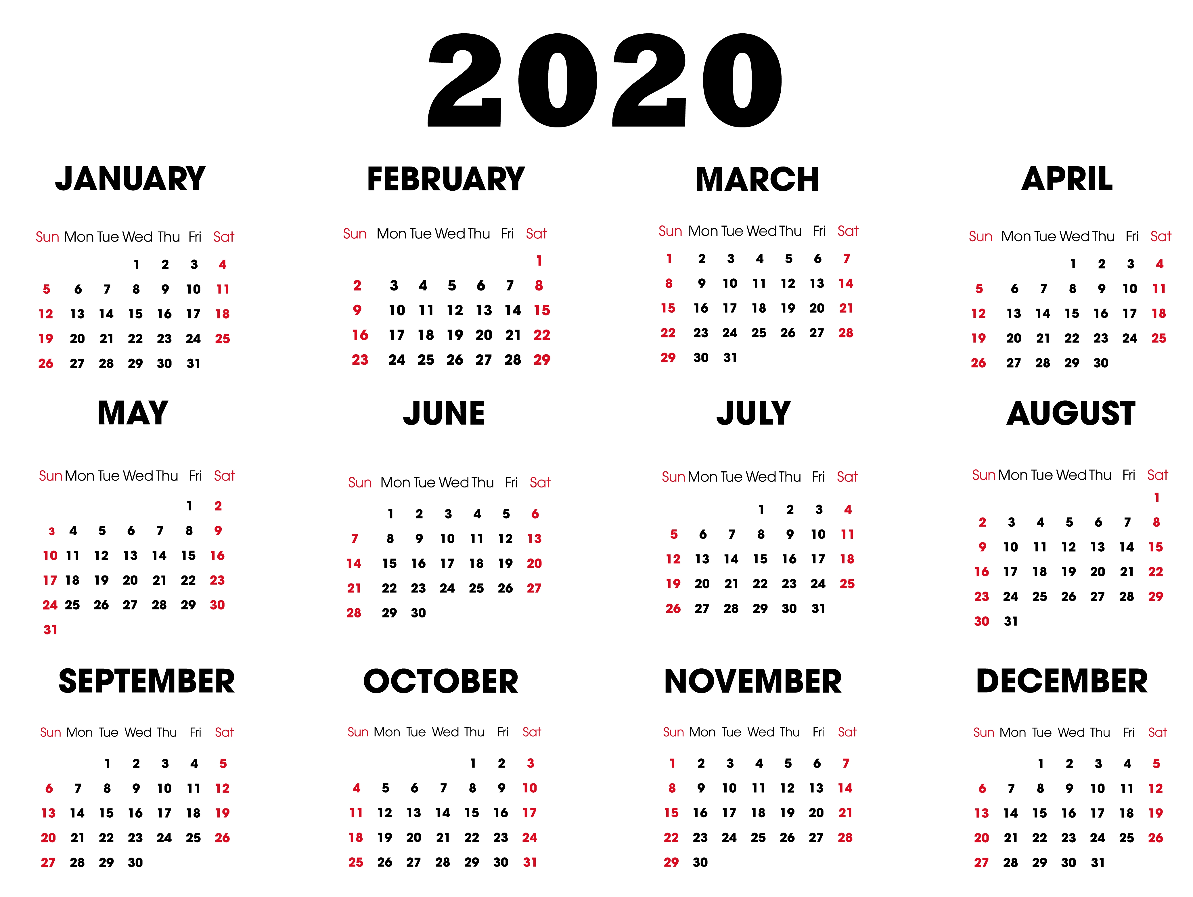 One Year Small Calendar 2020 Template Horizontal - Set Your Calendar Template Year 1