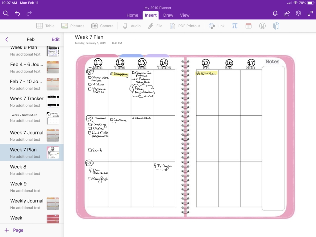 Onenote Planner – Plan With Me – Week 7 Of 2019 – The Calendar Template For Onenote