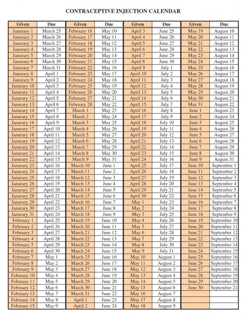 Perfect Depo-Provera Calendar Printable Pdf In 2020 Depo Chart 2021