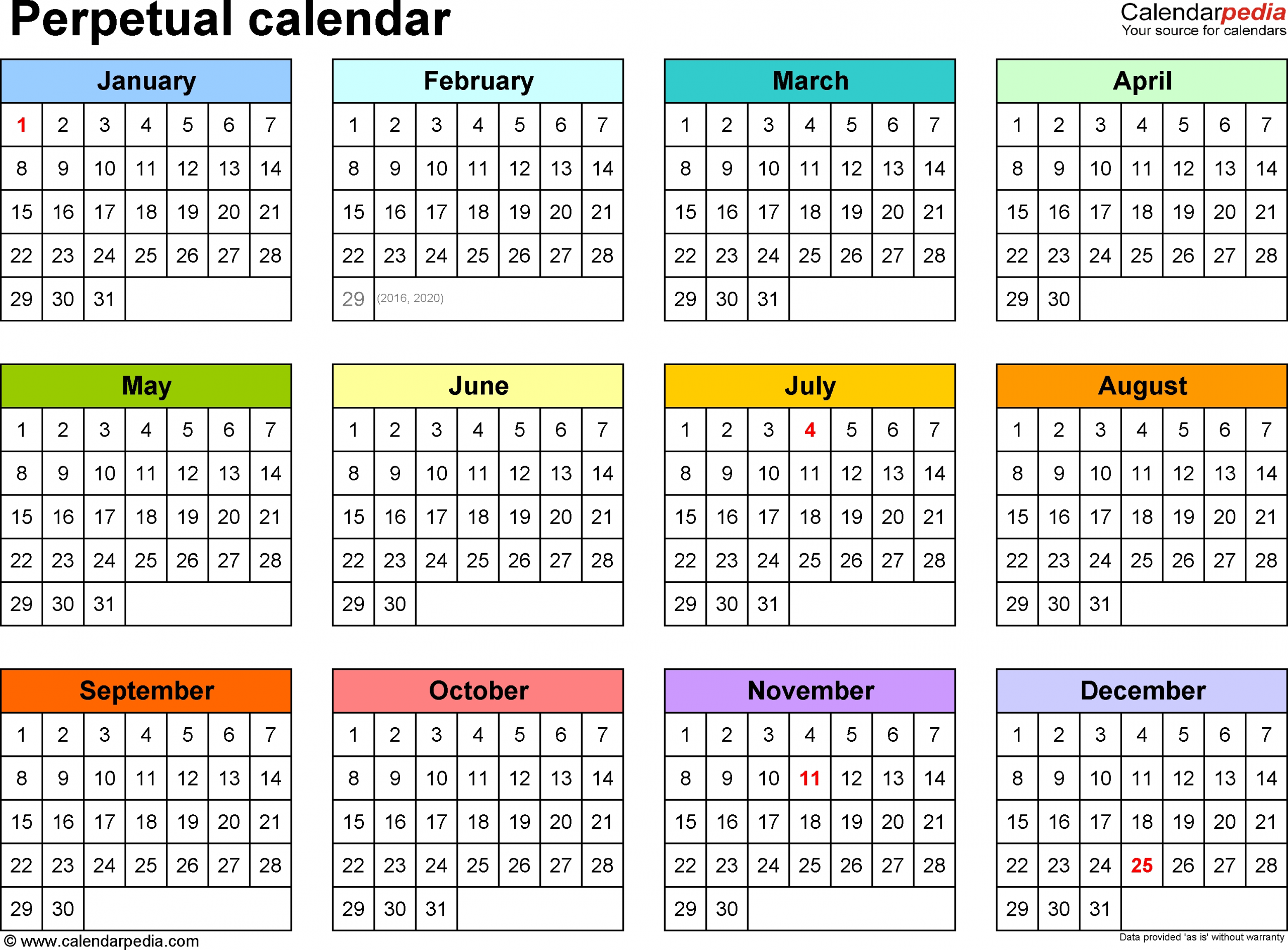 Perpetual Calendars - 7 Free Printable Pdf Templates Calendar Template Year 1
