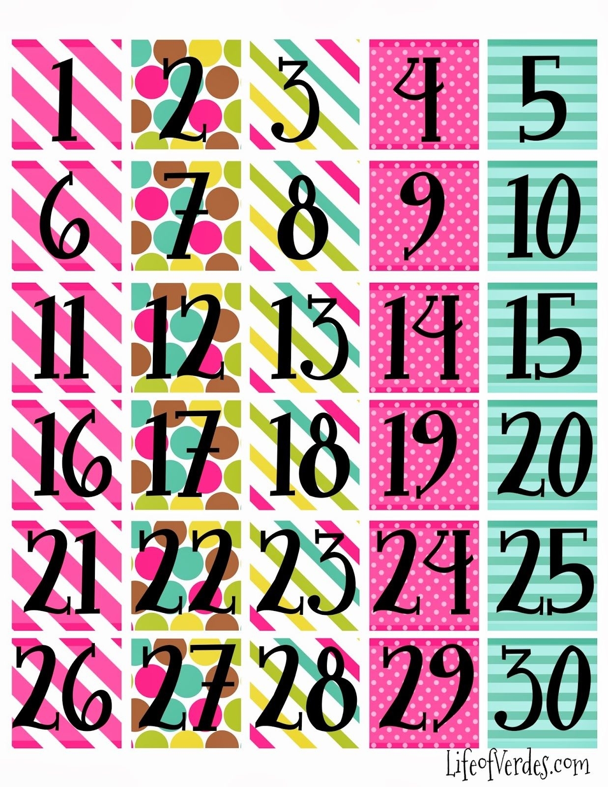 Print Calendar Numbers Free  | Printable Calendar Numbers Free Calendar Numbers Template