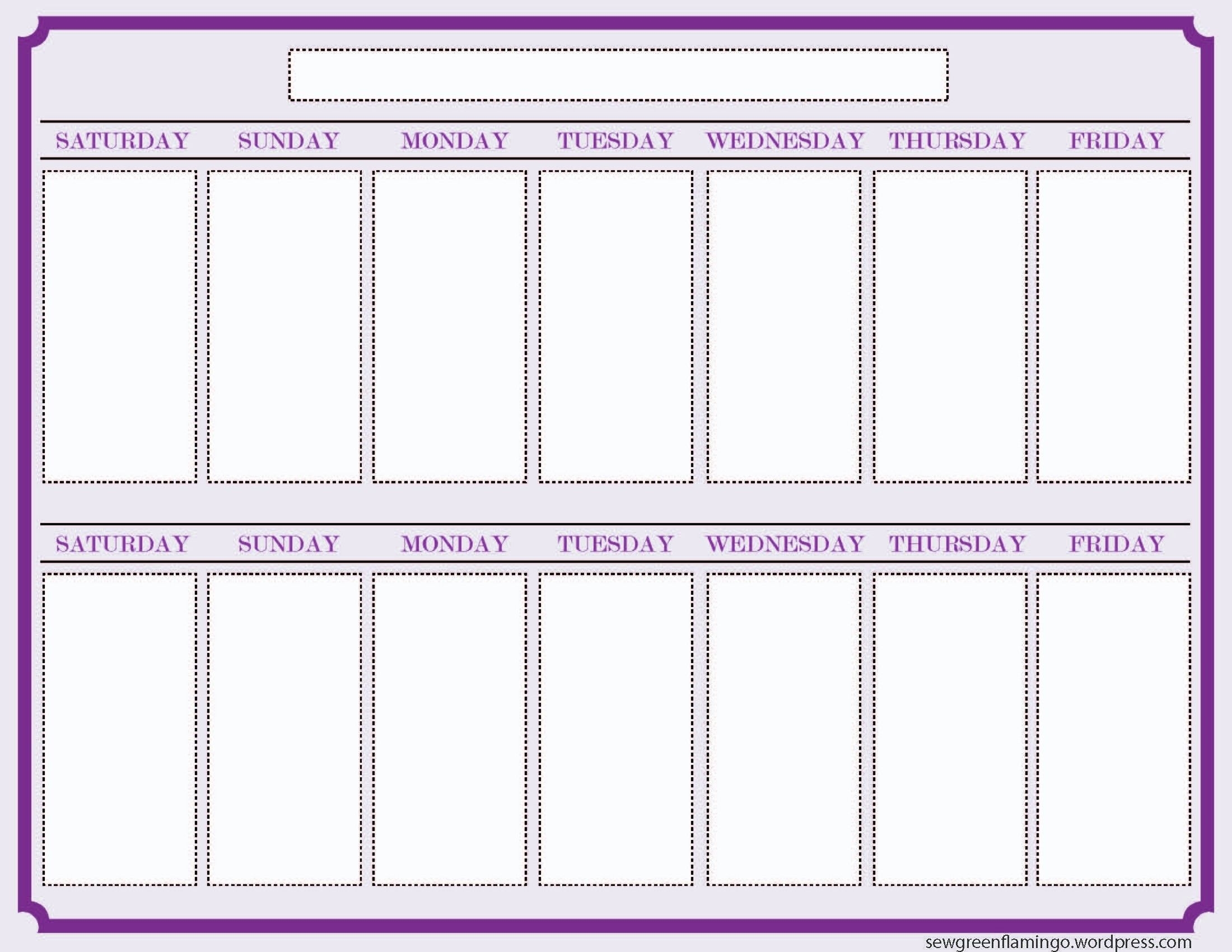 Printable 2 Week Calendar Two Week Calendar Template – Free 2 Week Calendar Template Excel