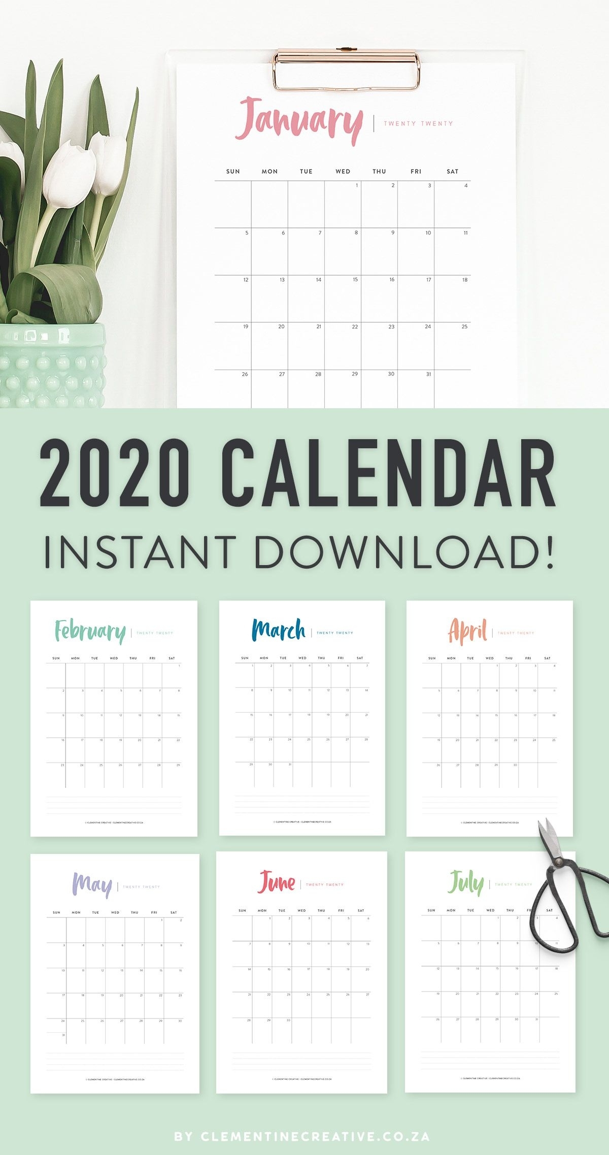 Printable 2020 Calendar {A Pretty Monthly Calendar Planner Calendar Template Design Free