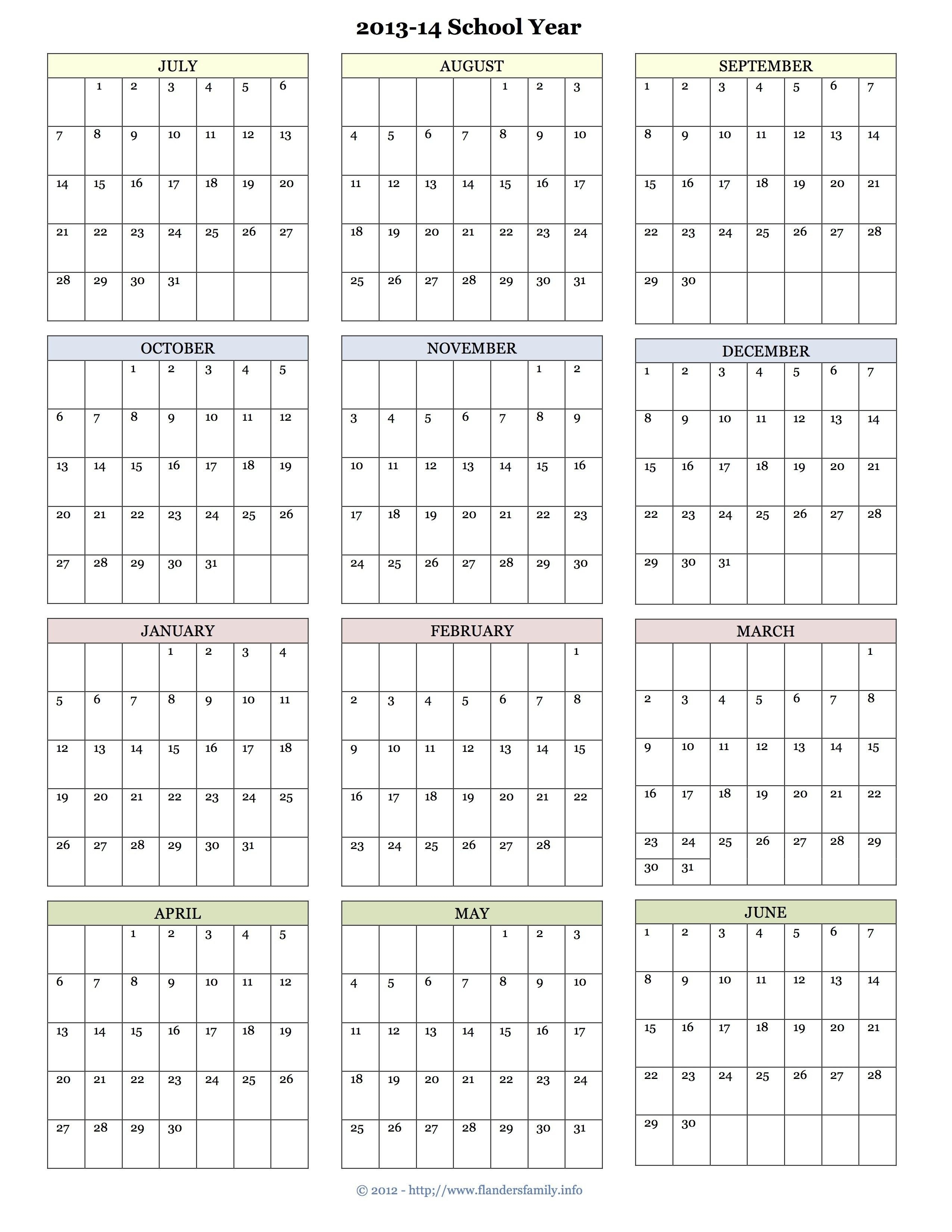 Printable Academic Calendar The Flanders Family Website Year Calendar Template Academic