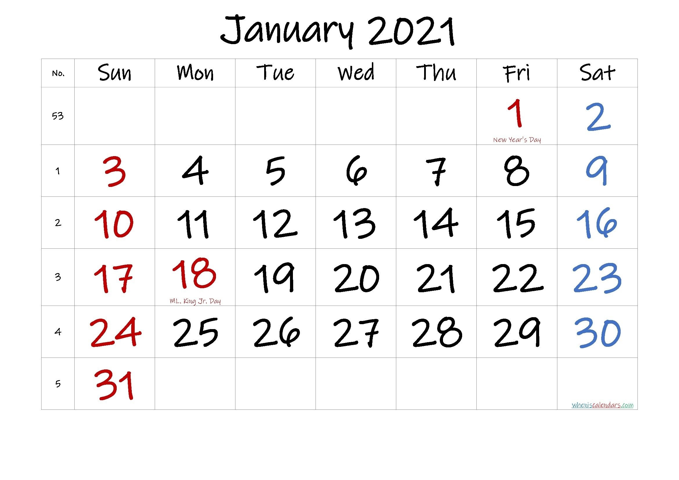 Printable Calendar January 2021 In 2020 | Calendar 24 X 36 Calendar Template