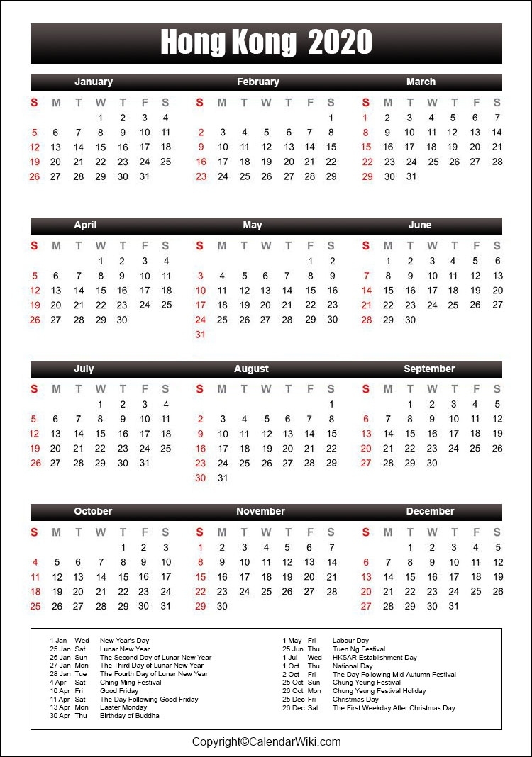 Printable Hongkong Calendar 2020 With Holidays [Public Holidays] Calendar 2021 December Hong Kong