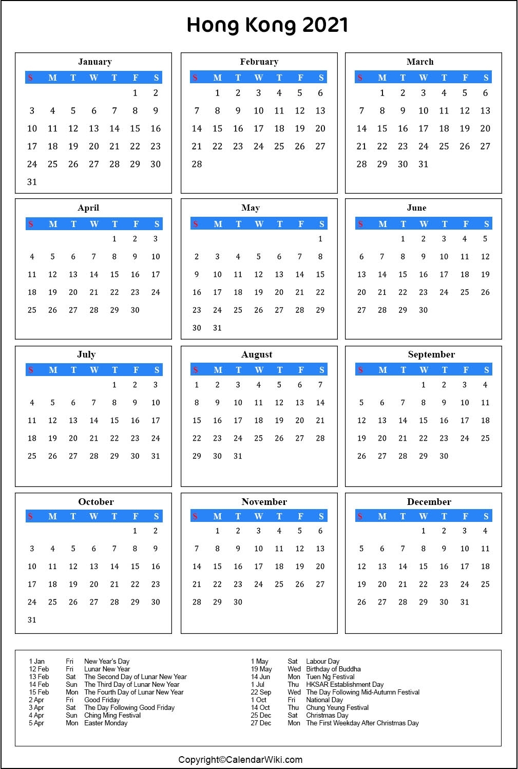 Printable Hongkong Calendar 2021 With Holidays [Public Holidays] Calendar 2021 December Hong Kong