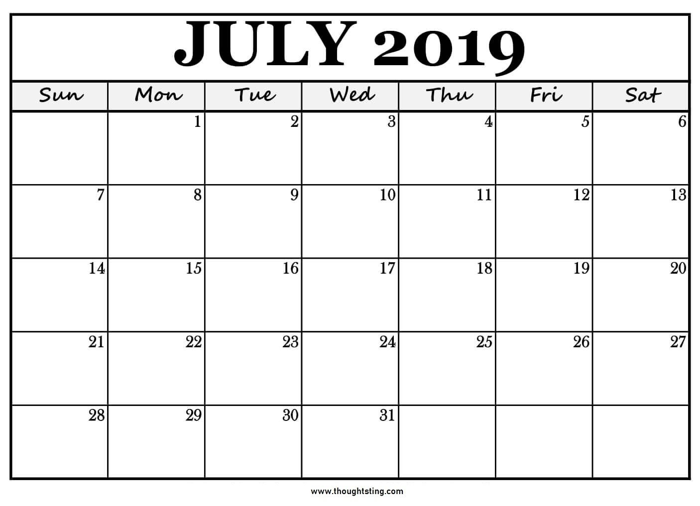 Printable July 2019 Calendar Large Boxes | Printable Calendar Template Big Boxes