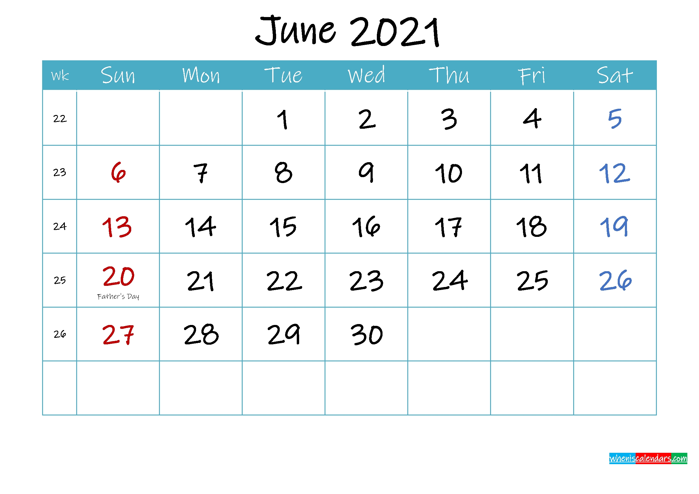 Printable June 2021 Calendar Pdf – Template Ink21M66 – Free Father&#039;S Day 2021 Calendar