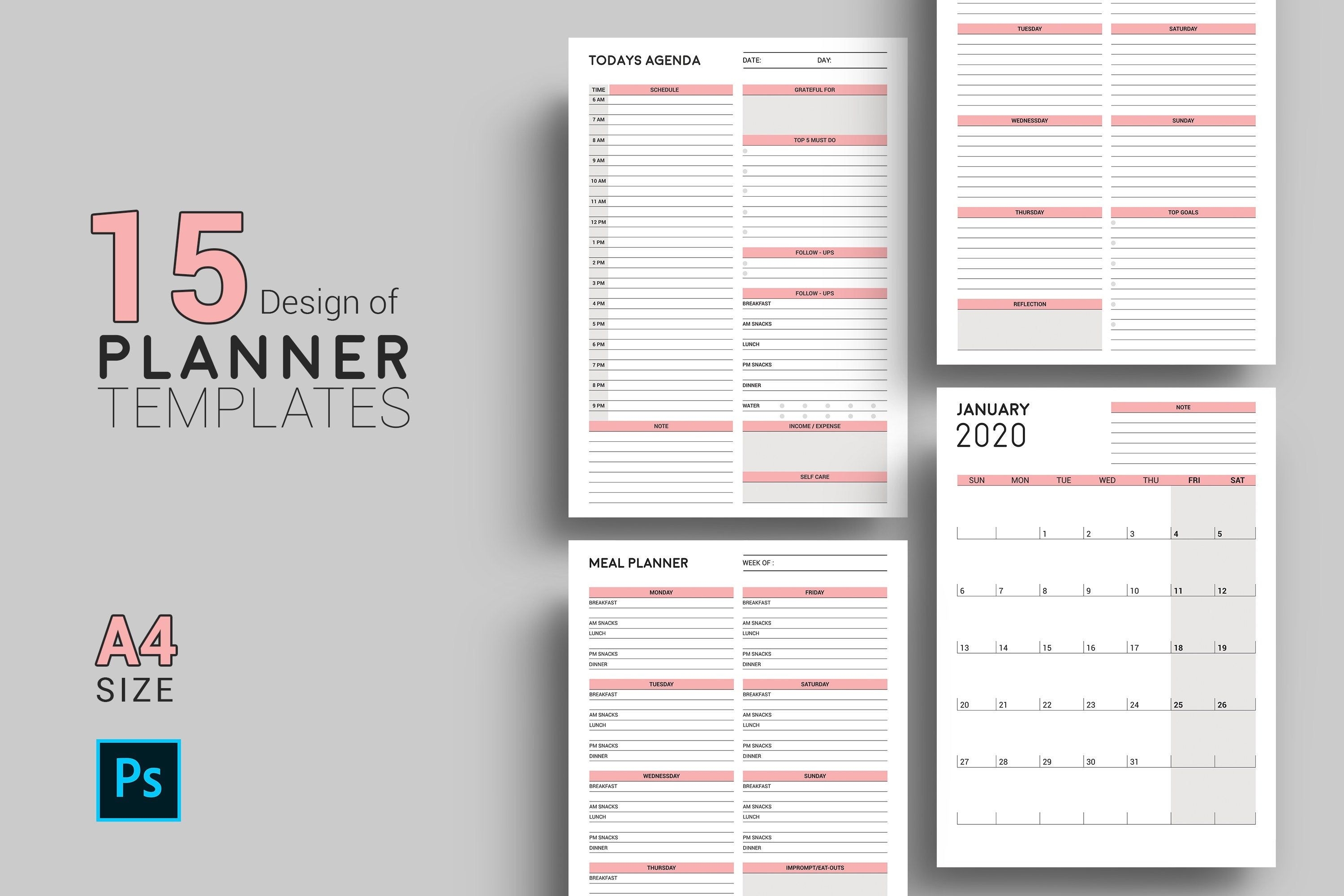 Printable Planner Template Daily Planner Monthly Planner Calendar Template For Photoshop