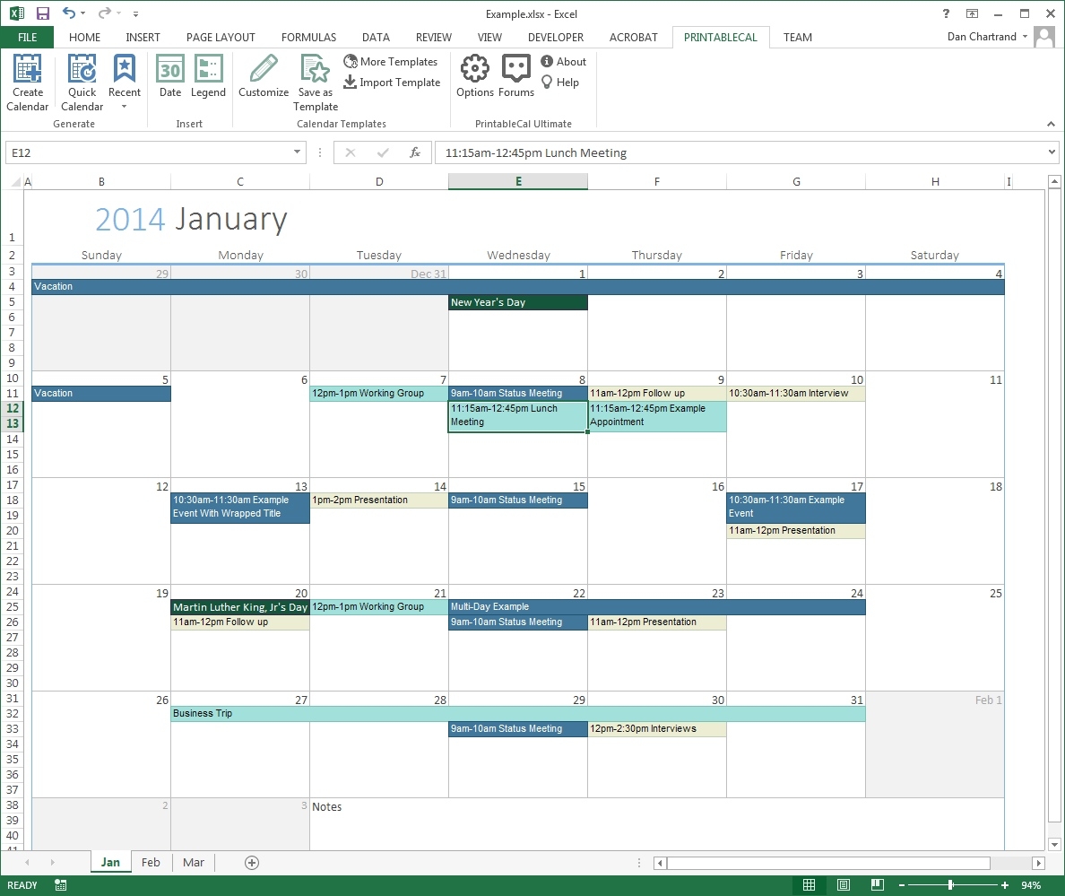 Printablecal Calendar Template Custom Dates