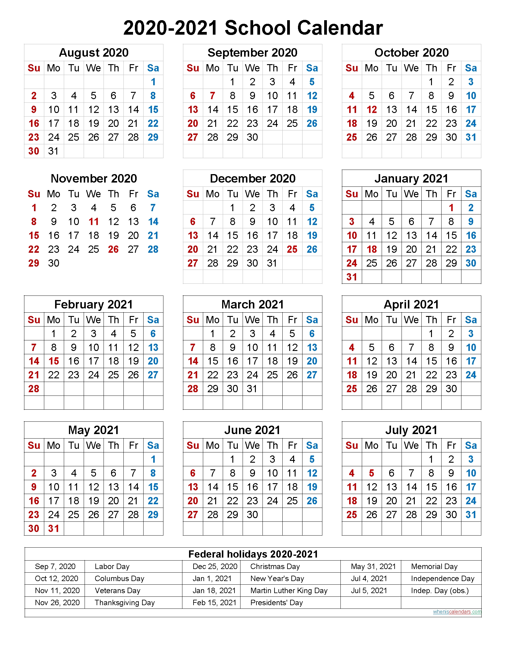 School Calendar 2020 And 2021 Printable (Portrait)- Template Year Calendar Template Academic