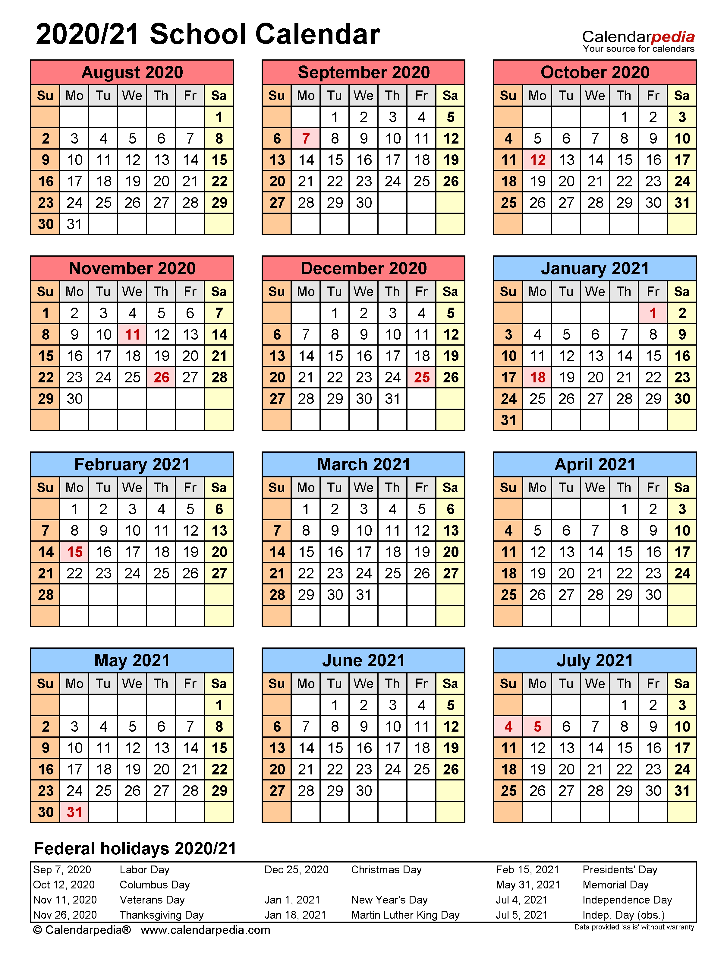 School Calendars 2020/2021 - Free Printable Word Templates Year Calendar Template Academic
