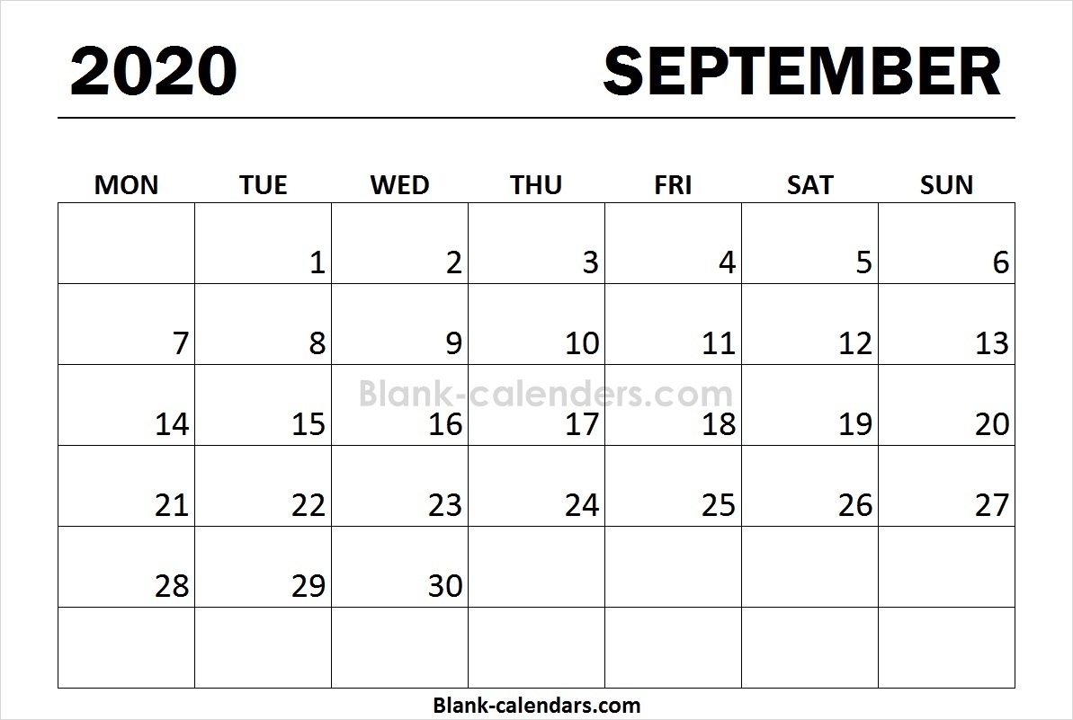 September 2020 Calendar Monday Start | Printable 2020 Templates Calendar Template Monday Start