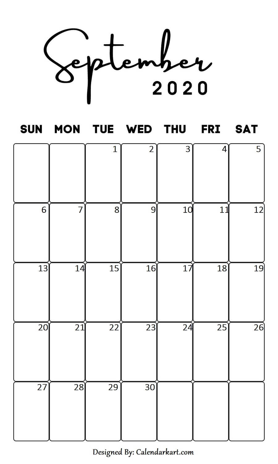 September 2020 Calendar Portrait Layout In 2020 | September Free Printable Calendar Templates Portrait
