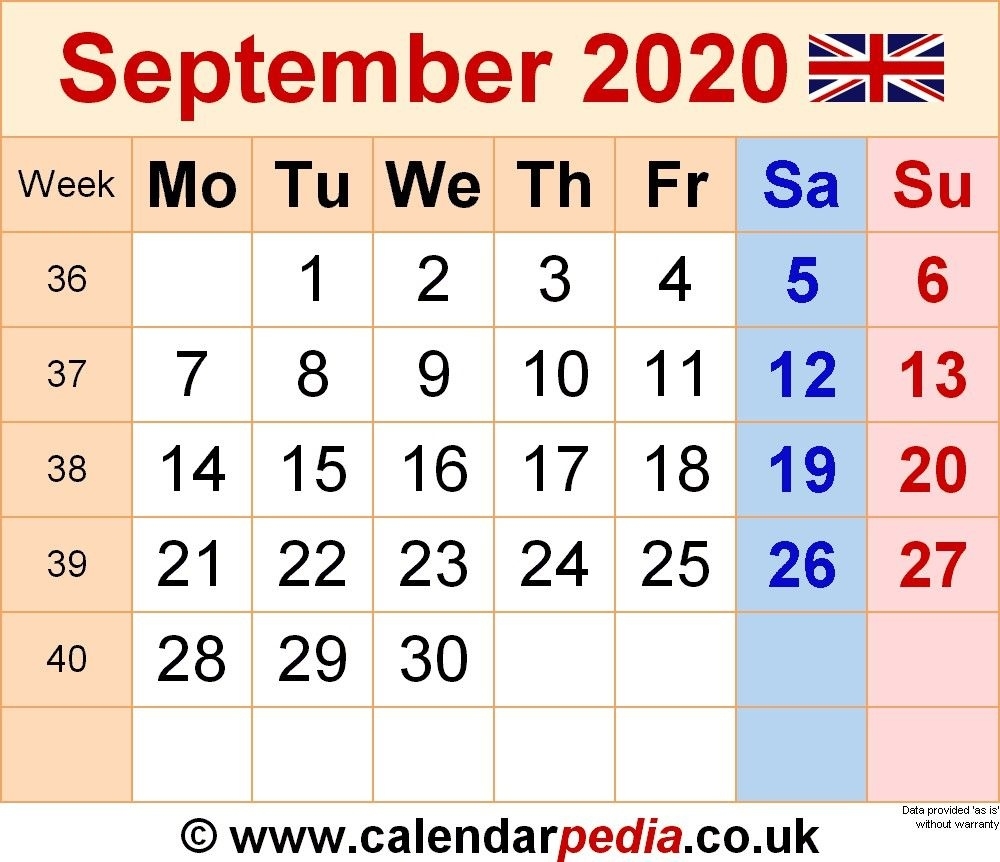 September 2020 Calendar | Printable Calendar Template, Free 24 X 36 Calendar Template