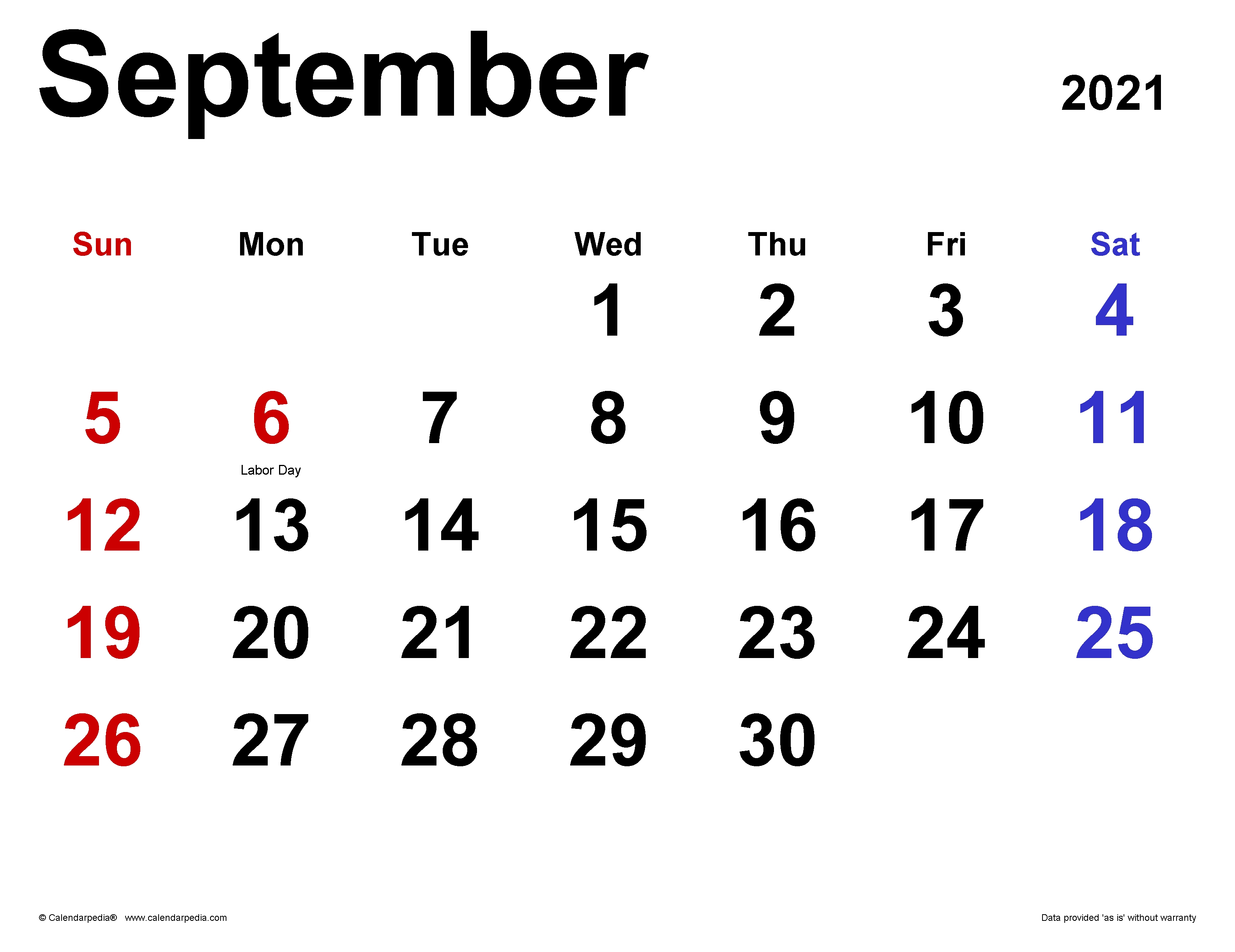 September 2021 Calendar | Templates For Word, Excel And Pdf 3 Month Printable Calendar Templates 2021 Sept