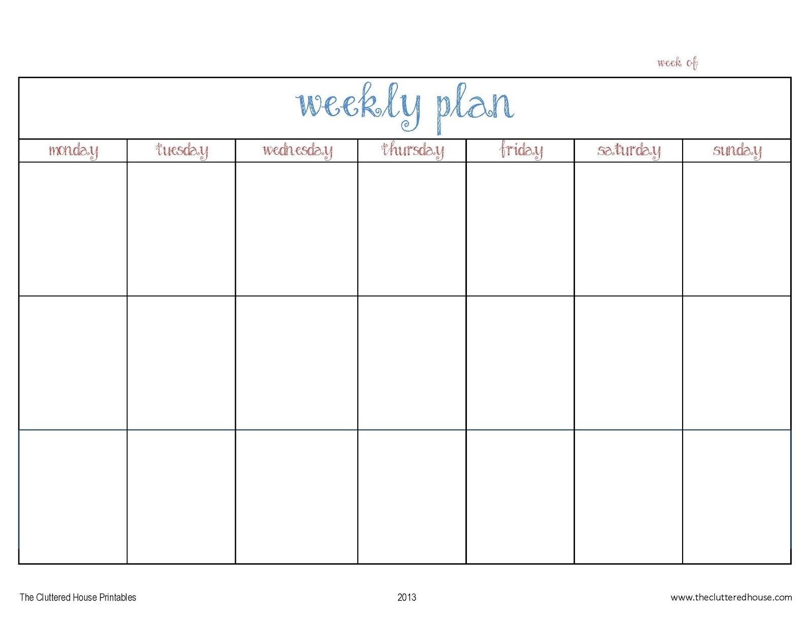 The Cluttered House: Weekly Planner Printable | Weekly Calendar Template Sunday To Saturday