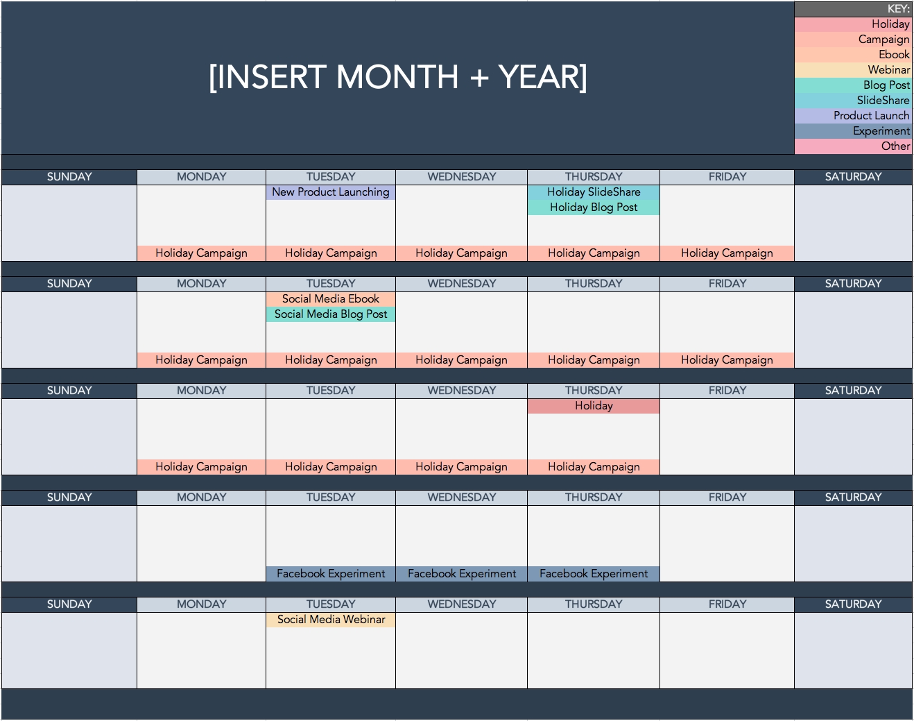 The Social Media Content Calendar | Manage Your Promotion Calendar Template To Add Pictures