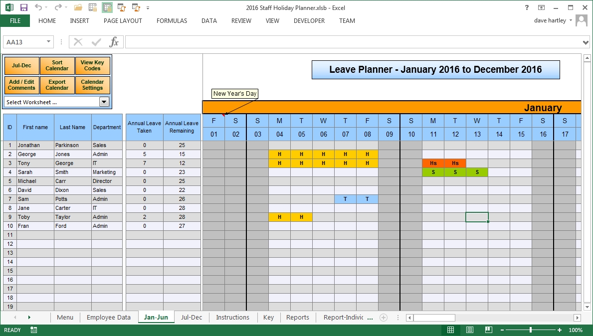 The Staff Leave Calendar A Simple Excel Planner To Manage Absence Calendar Excel Template 2021