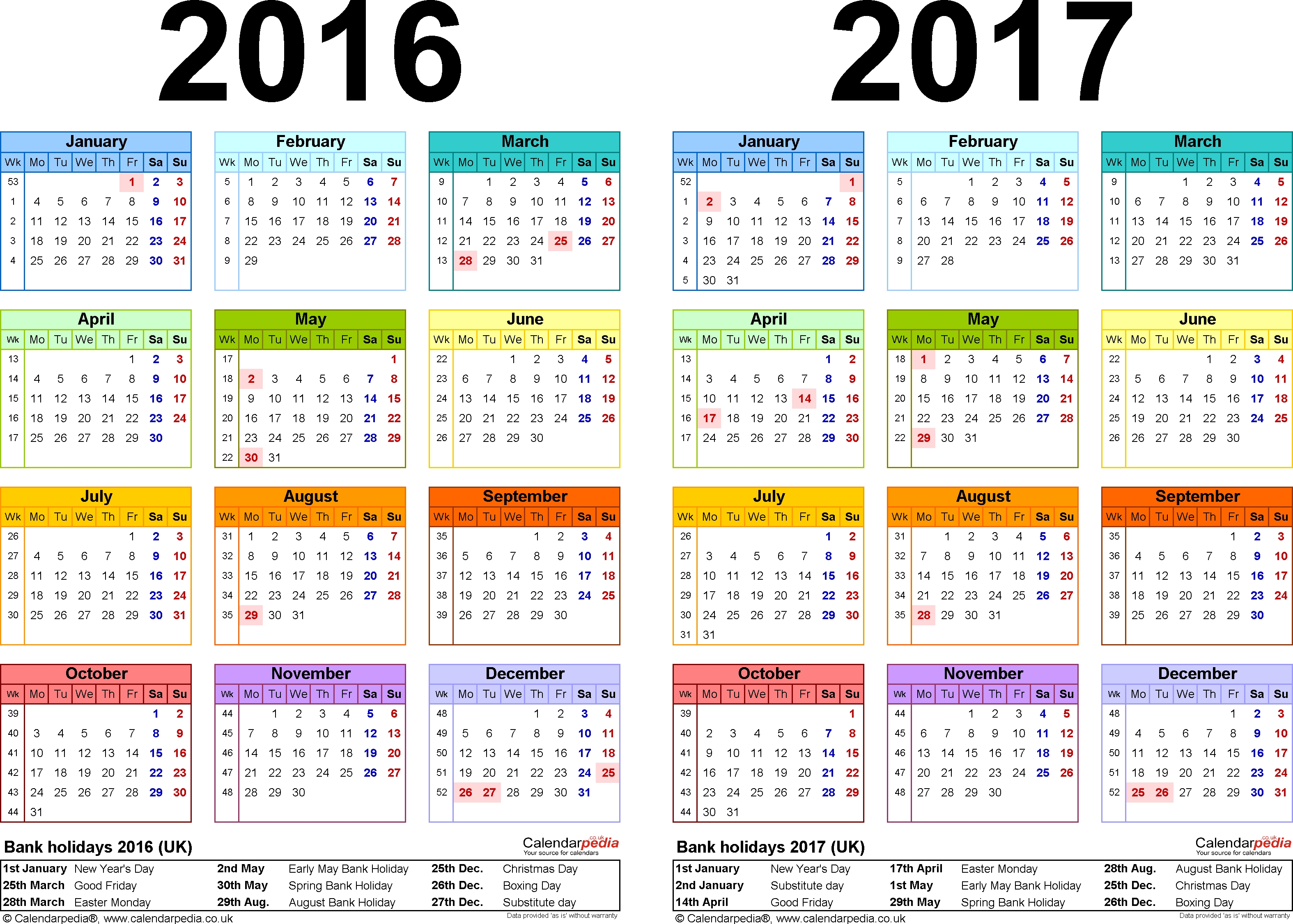 Two Year Calendars For 2016 &amp; 2017 (Uk) For Word | Printable Year Round Calendar Template