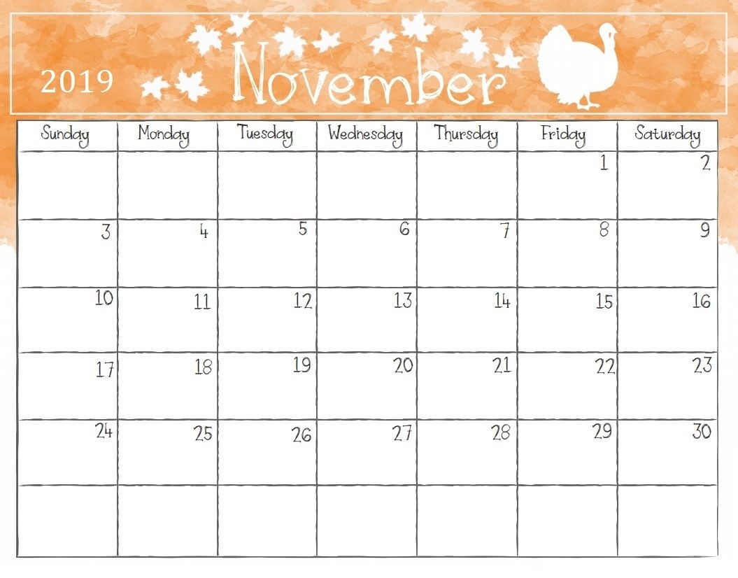 Watercolor November 2019 Calendar | Free Printable Calendar November Calendar Template Kindergarten