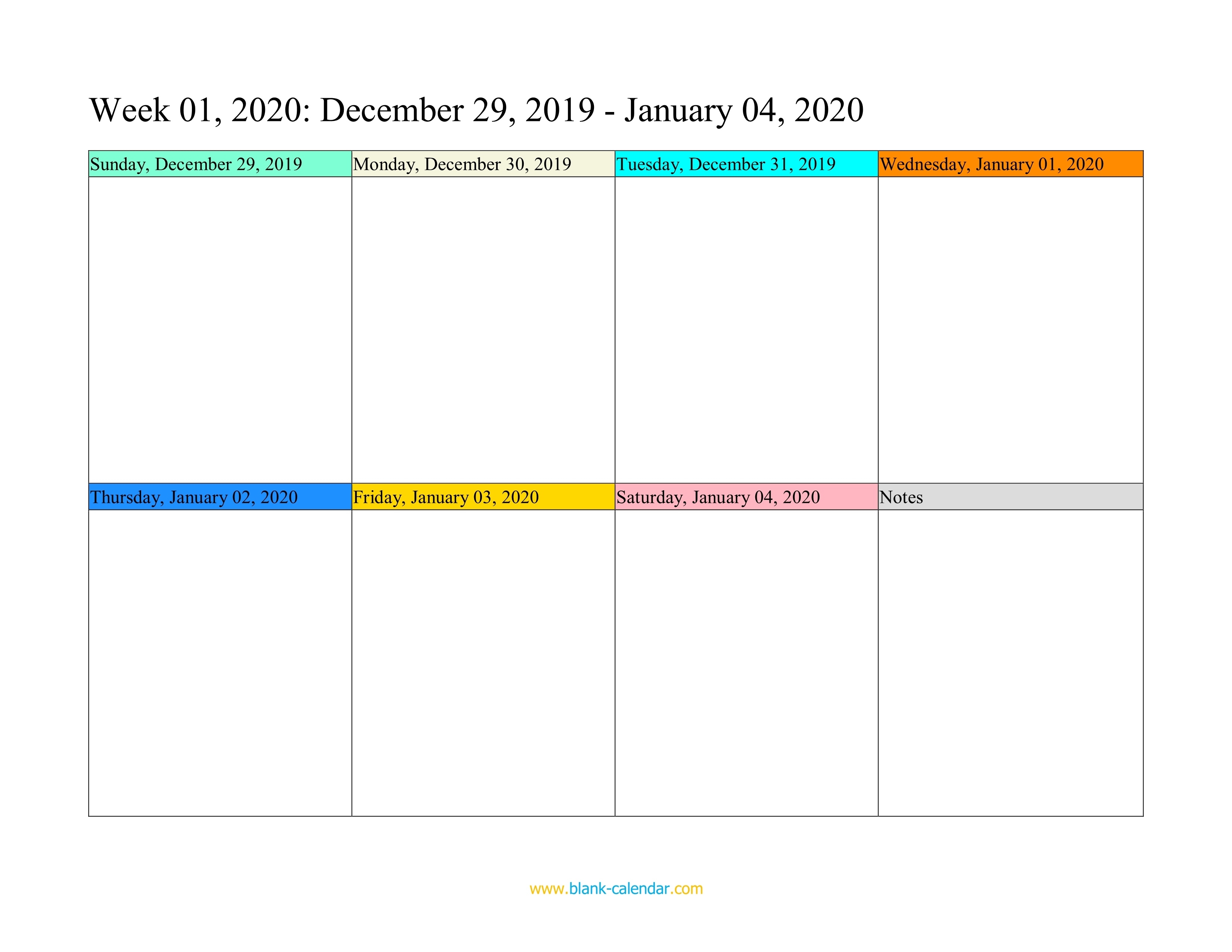Weekly Calendar 2020 (Word, Excel, Pdf) 1 Week Calendar Template Word
