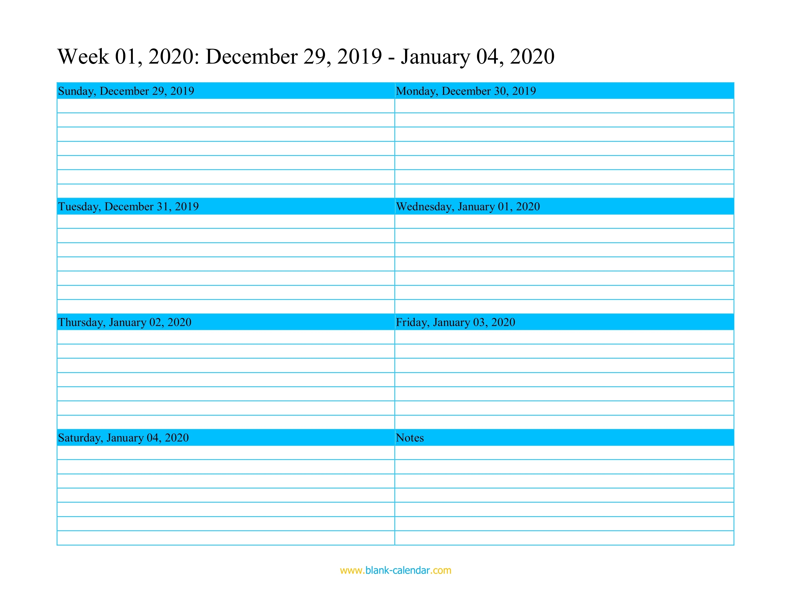 Weekly Calendar 2020 (Word, Excel, Pdf) Free Printable Calendar Templates Weekly