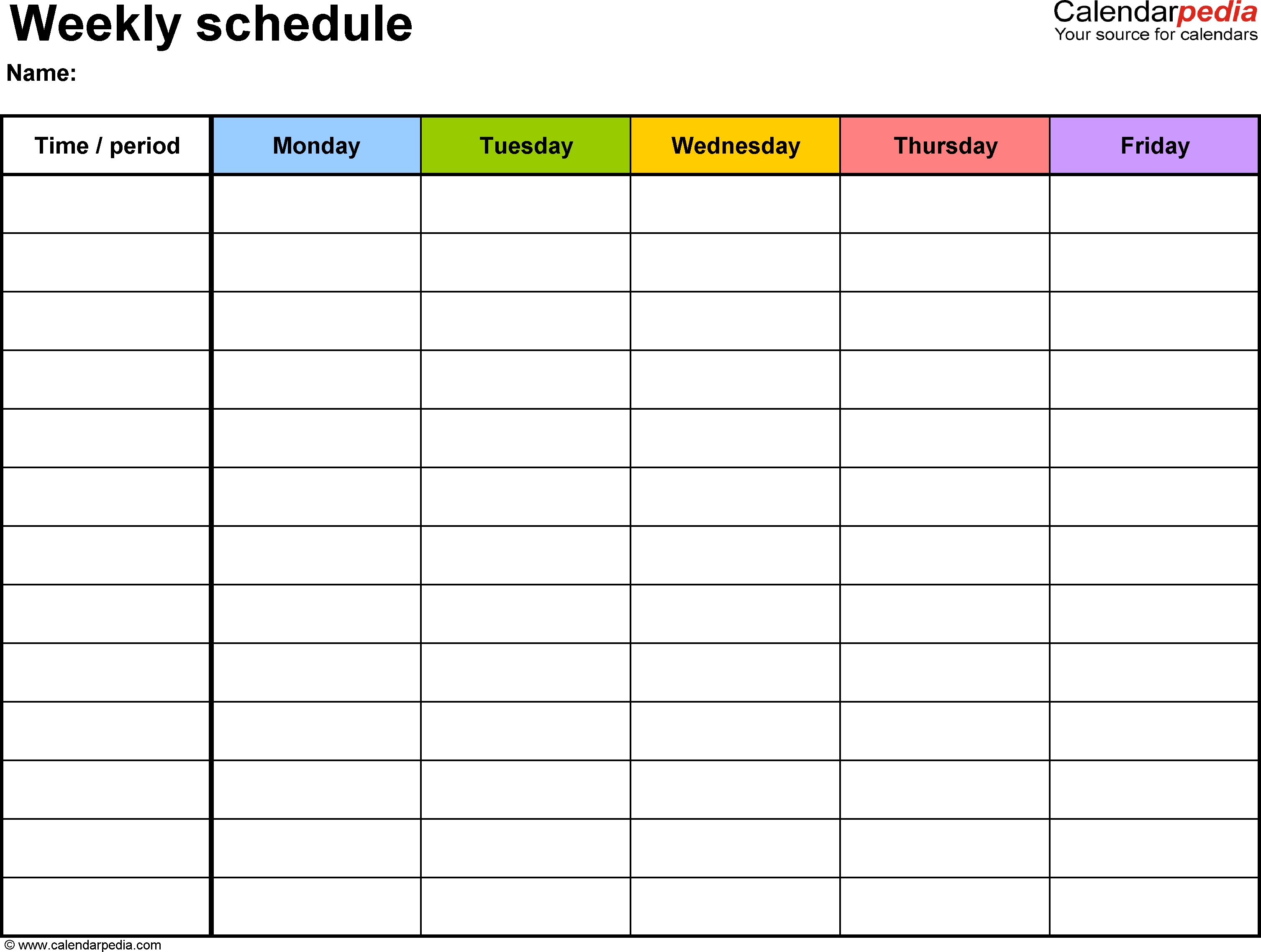 Weekly Schedule Template For Word Version 1: Landscape, 1 Calendar Week Template Excel