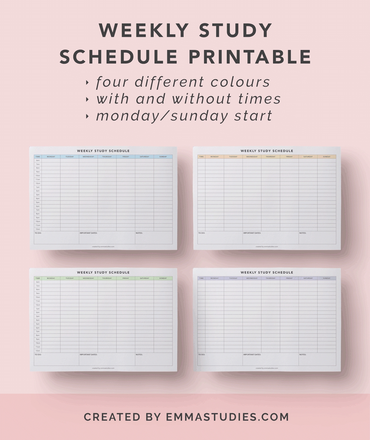 Weekly Study Schedule Printableafter Releasing My Monthly S Note Calendar Template