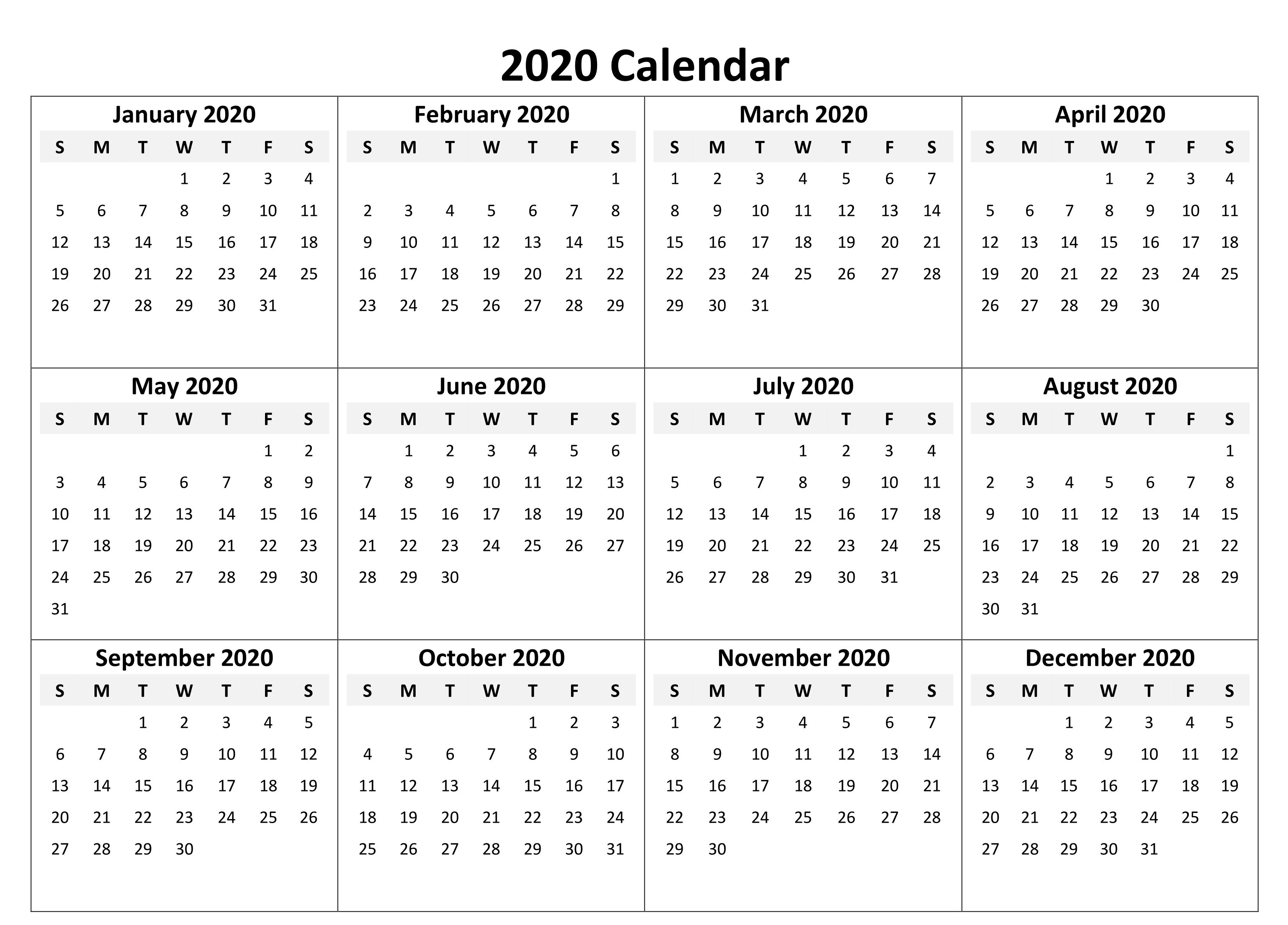 Yearly Calendar 2020 Free Download | Printable Yearly A Yearly Calendar Template