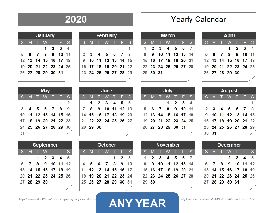 Yearly Calendar Template For 2020 And Beyond Calendar Template Full Year One Page